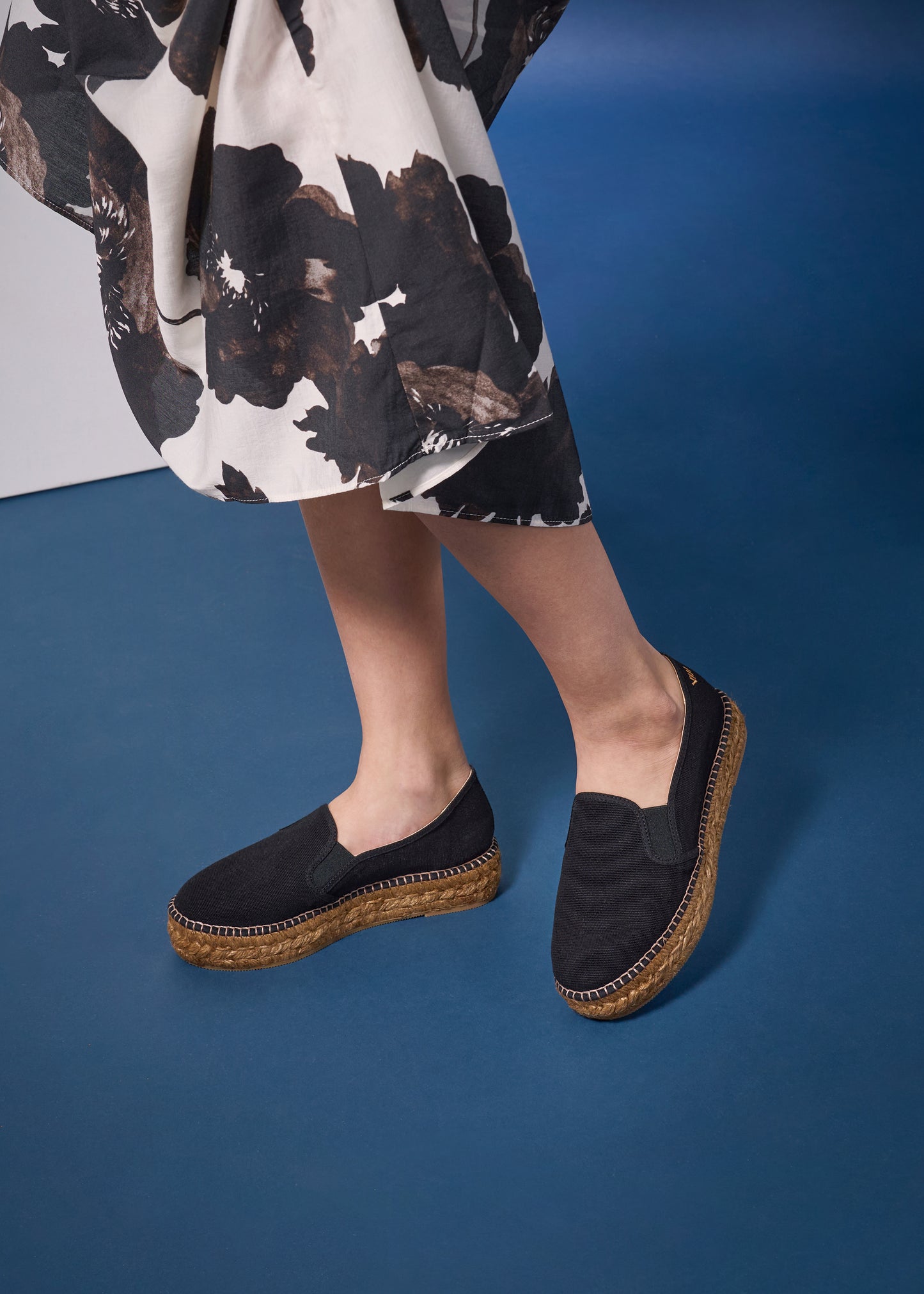 Castell Black Canvas Slip On Women Espadrille Flatfrom Legs