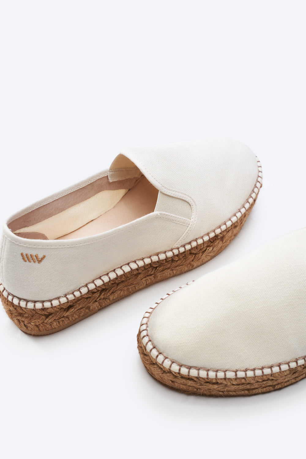 Castell Ivory Canvas Slip On Women Espadrille Closed Toe Flatforms