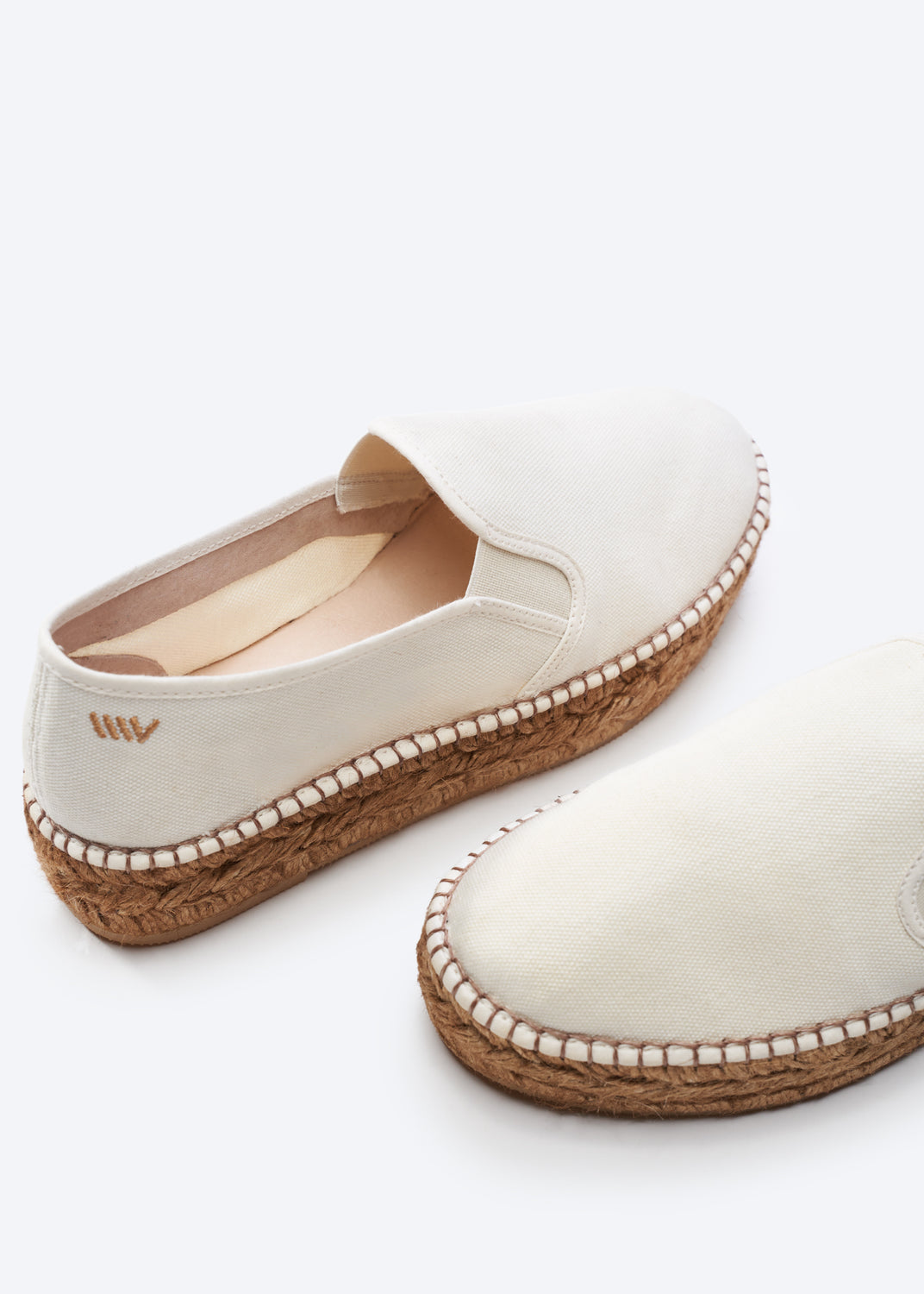Castell Ivory Canvas Slip On Women Espadrille Closed Toe Flatforms