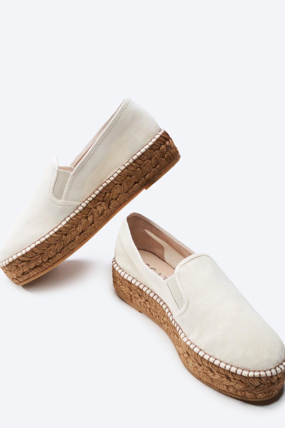 Castell Ivory Canvas Slip On Women Flatform Espadrilles