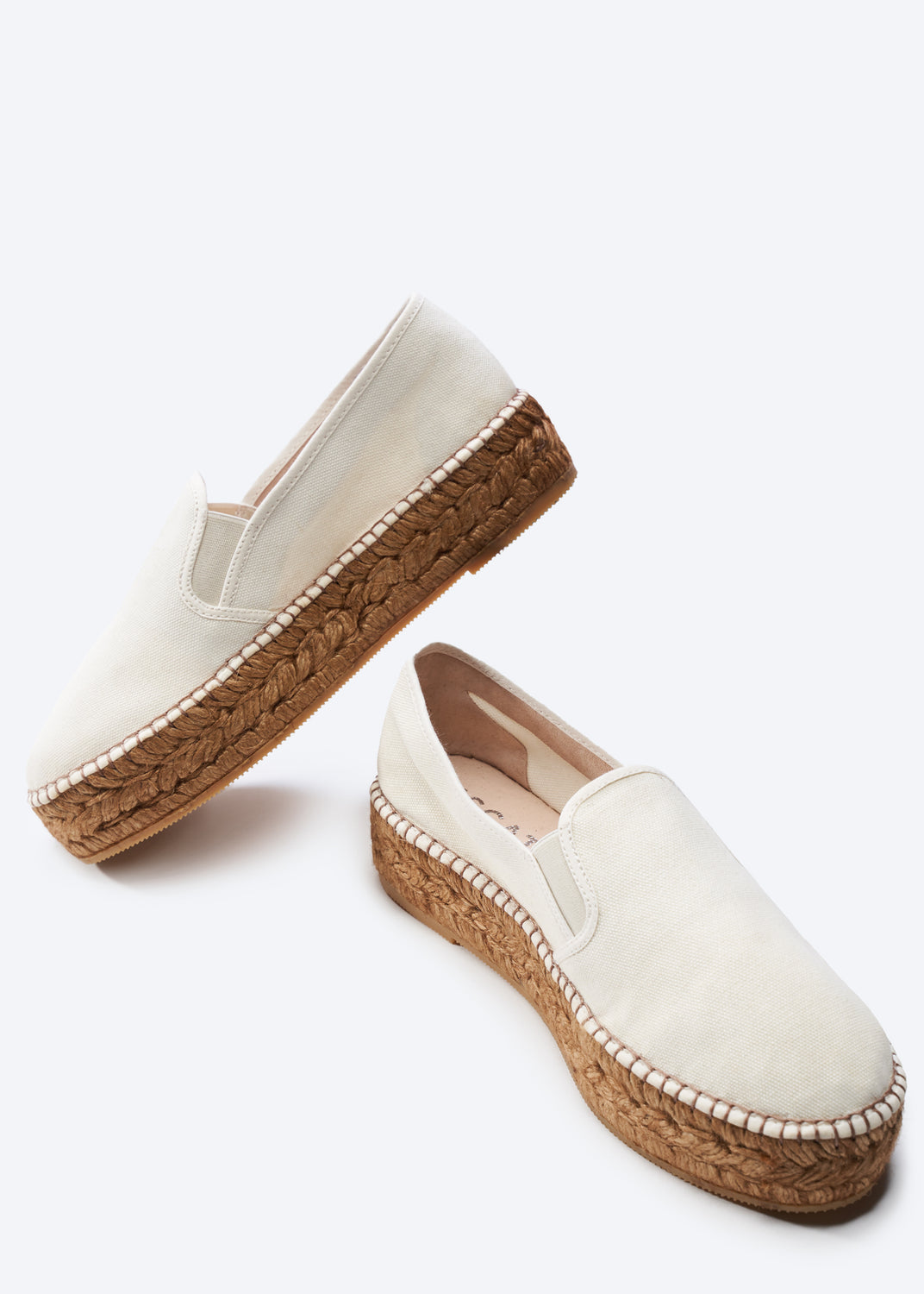 Castell Ivory Canvas Slip On Women Flatform Espadrilles