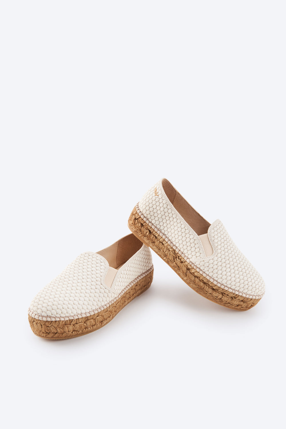 Castell Limited Edition White Mesh Canvas Closed Toe Slip On Women Espadrille Flats