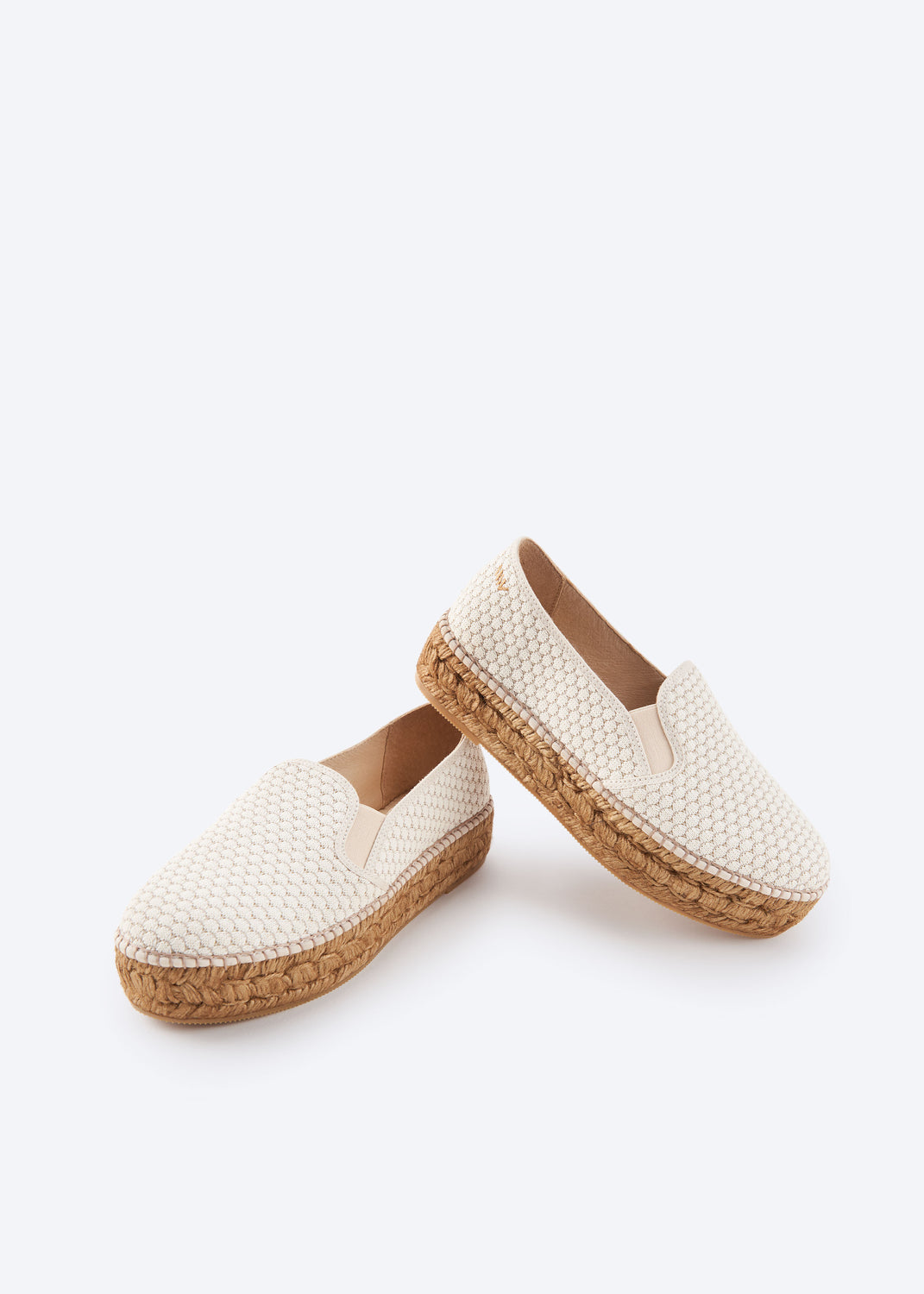 Castell Limited Edition White Mesh Canvas Closed Toe Slip On Women Espadrille Flats