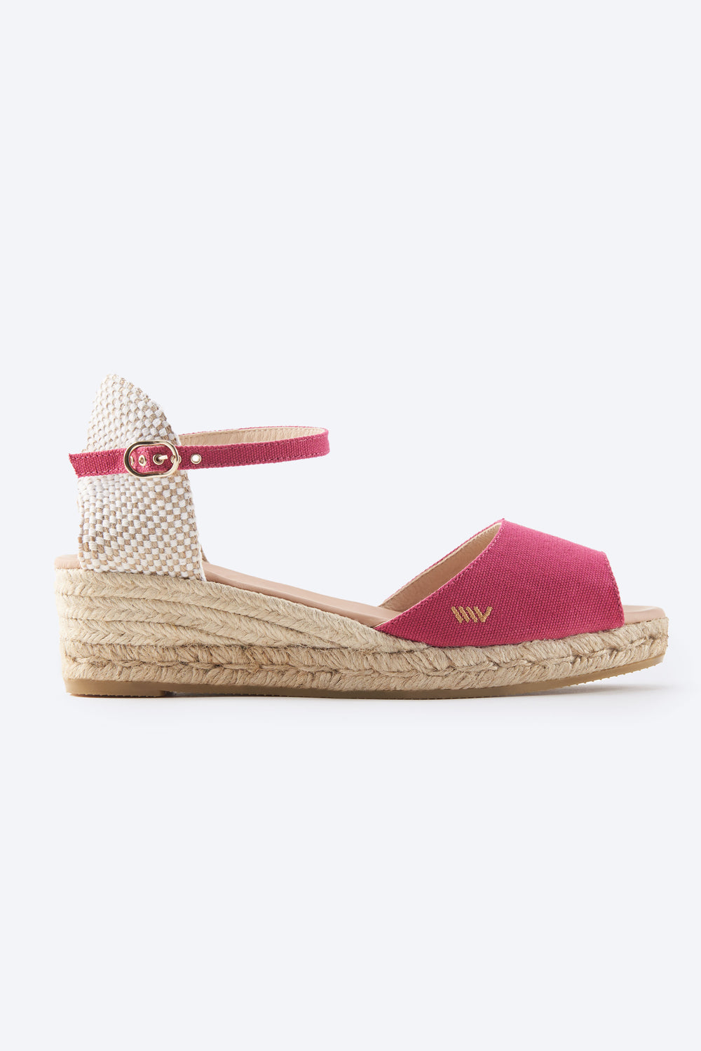 Cavall Limited Edition Fuchsia Canvas Ankle Strap Woman Open Toe Espadrille Low Wedges