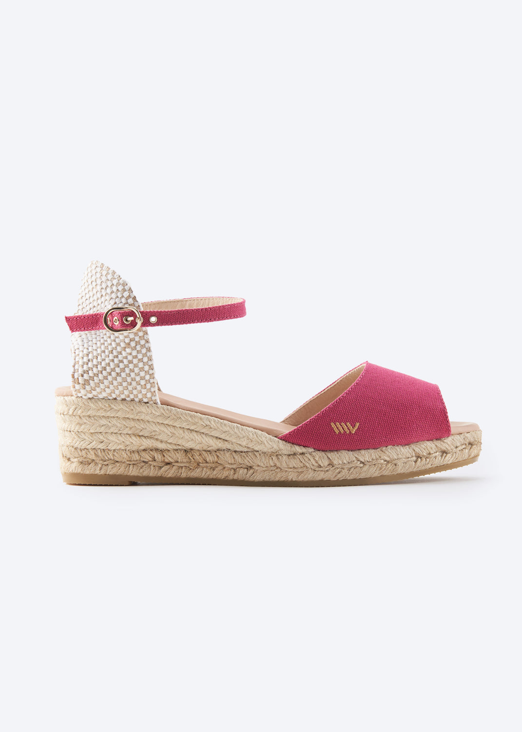Cavall Limited Edition Fuchsia Canvas Ankle Strap Woman Open Toe Espadrille Low Wedges