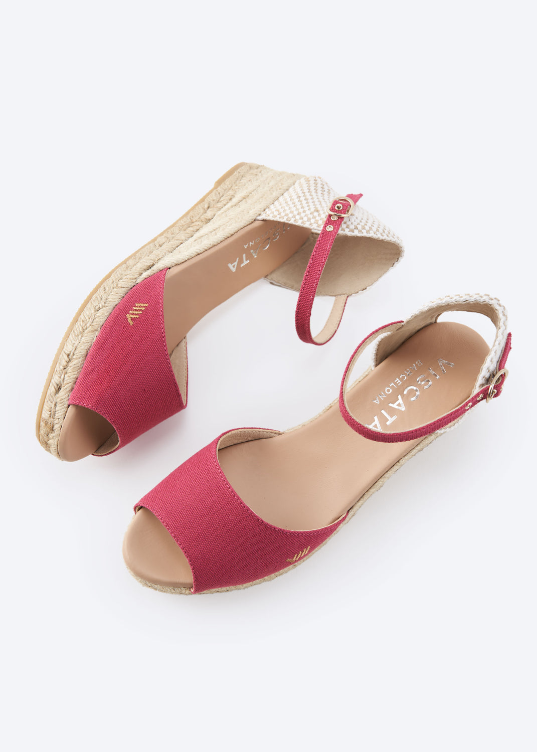 Cavall Limited Edition Fuchsia Canvas Ankle Strap Woman Open Toe Espadrille Low Heel Wedges
