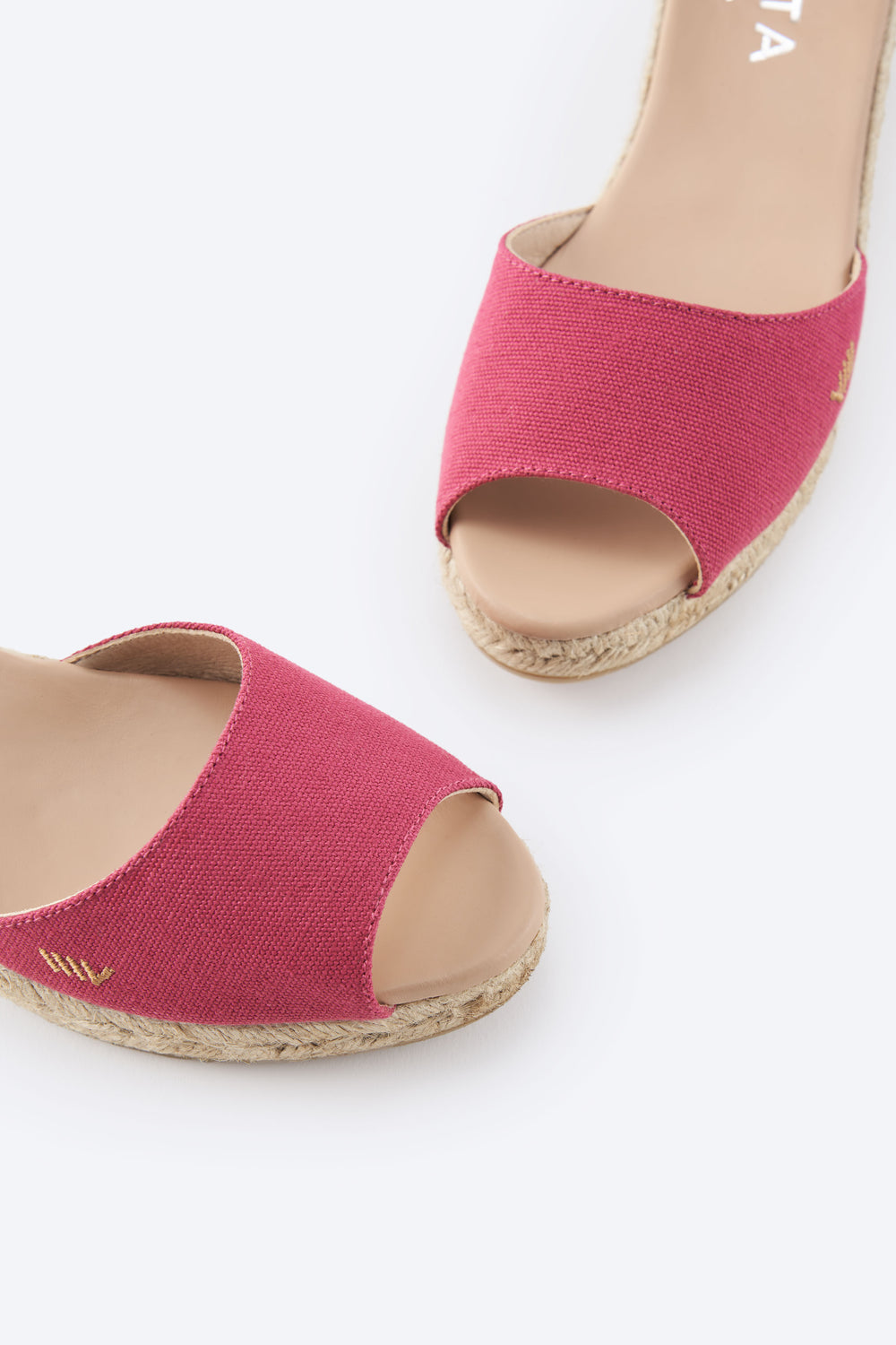 Cavall Limited Edition Fuchsia Canvas Ankle Strap Woman Espadrille Wedges Open Toe Detail
