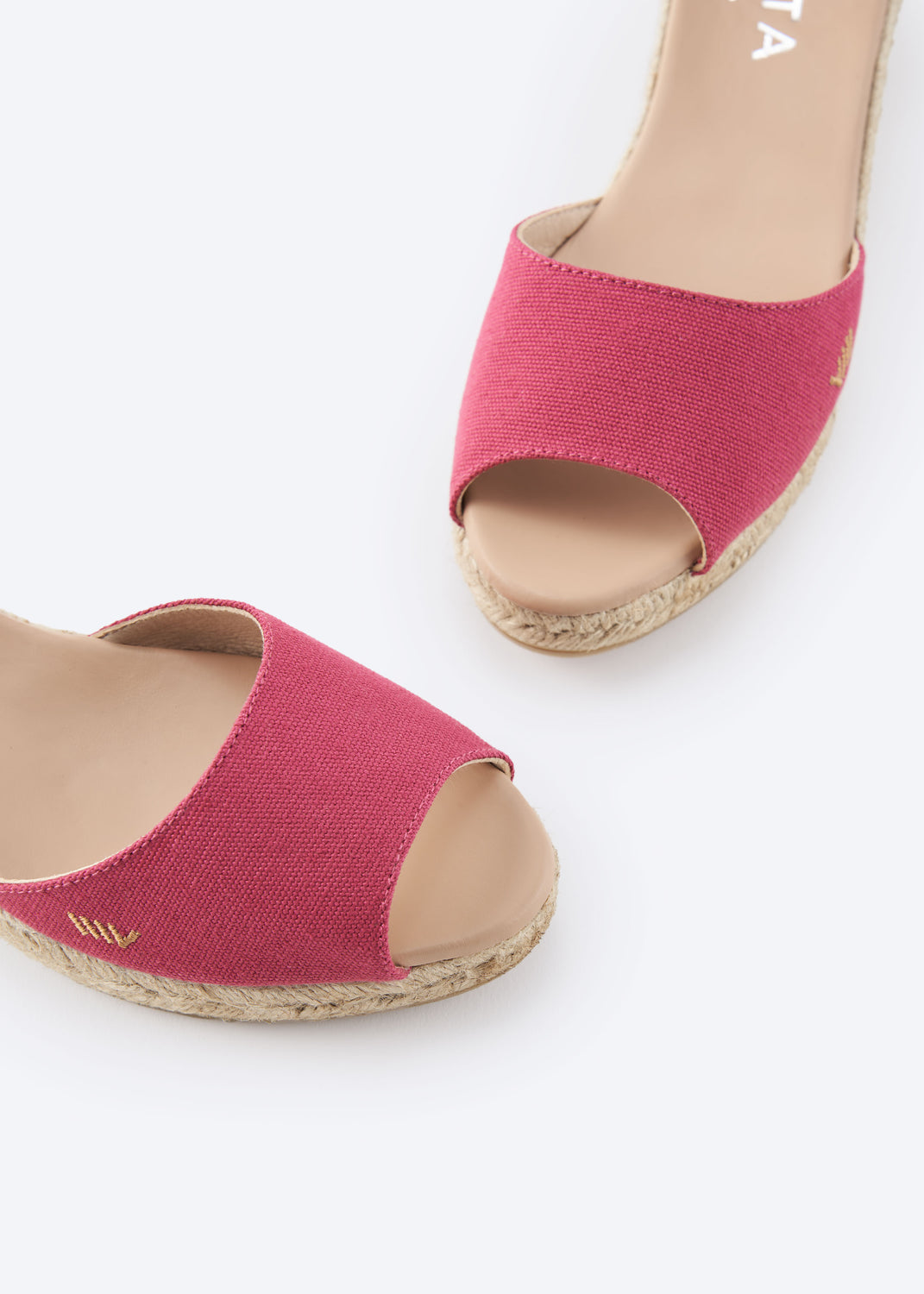 Cavall Limited Edition Fuchsia Canvas Ankle Strap Woman Espadrille Wedges Open Toe Detail