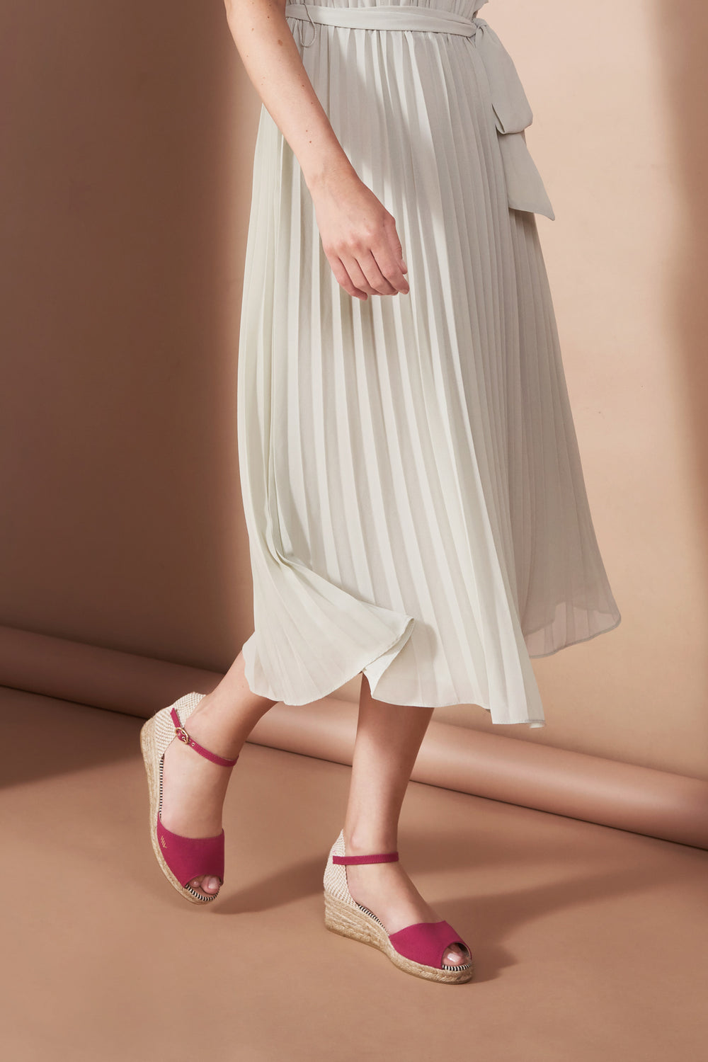 Cavall Limited Edition Fuchsia Canvas Ankle Strap Woman Open Toe Espadrille Low Wedges Legs