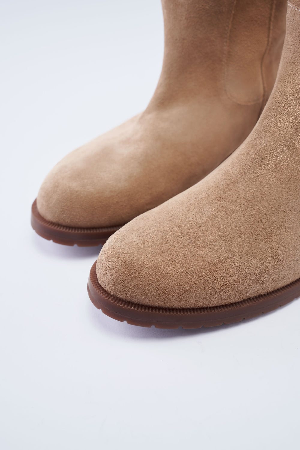 Cremona Camel Suede Women Flat Boots Rounded Closed Toe Close-up