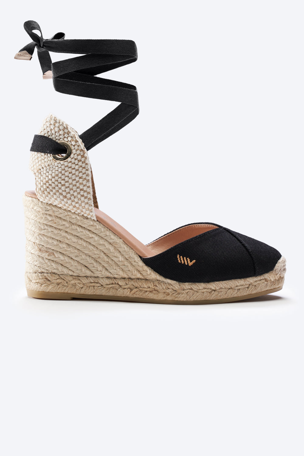 Culip Black Canvas Lace Up Women Espadrille Wedge