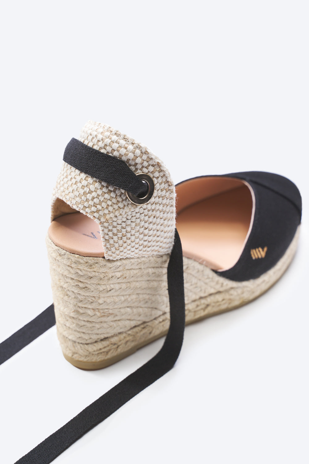 Culip Black Canvas Lace Up Women Espadrille Wedge Flexible Back Detail
