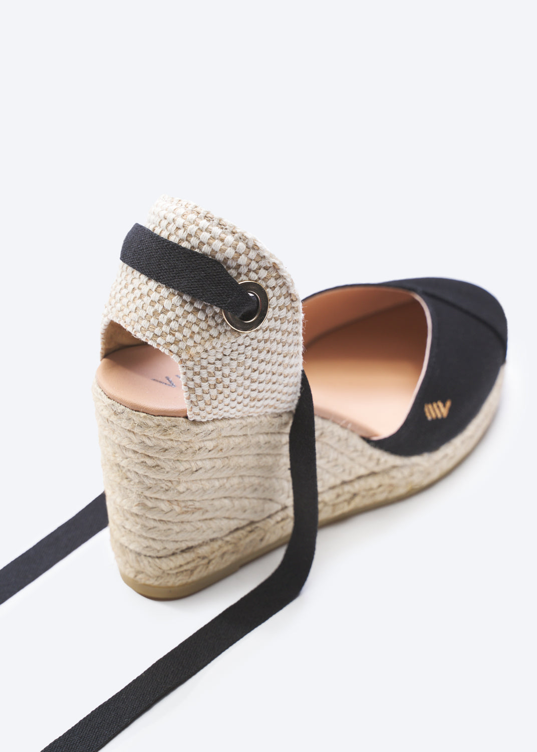 Culip Black Canvas Lace Up Women Espadrille Wedge Flexible Back Detail