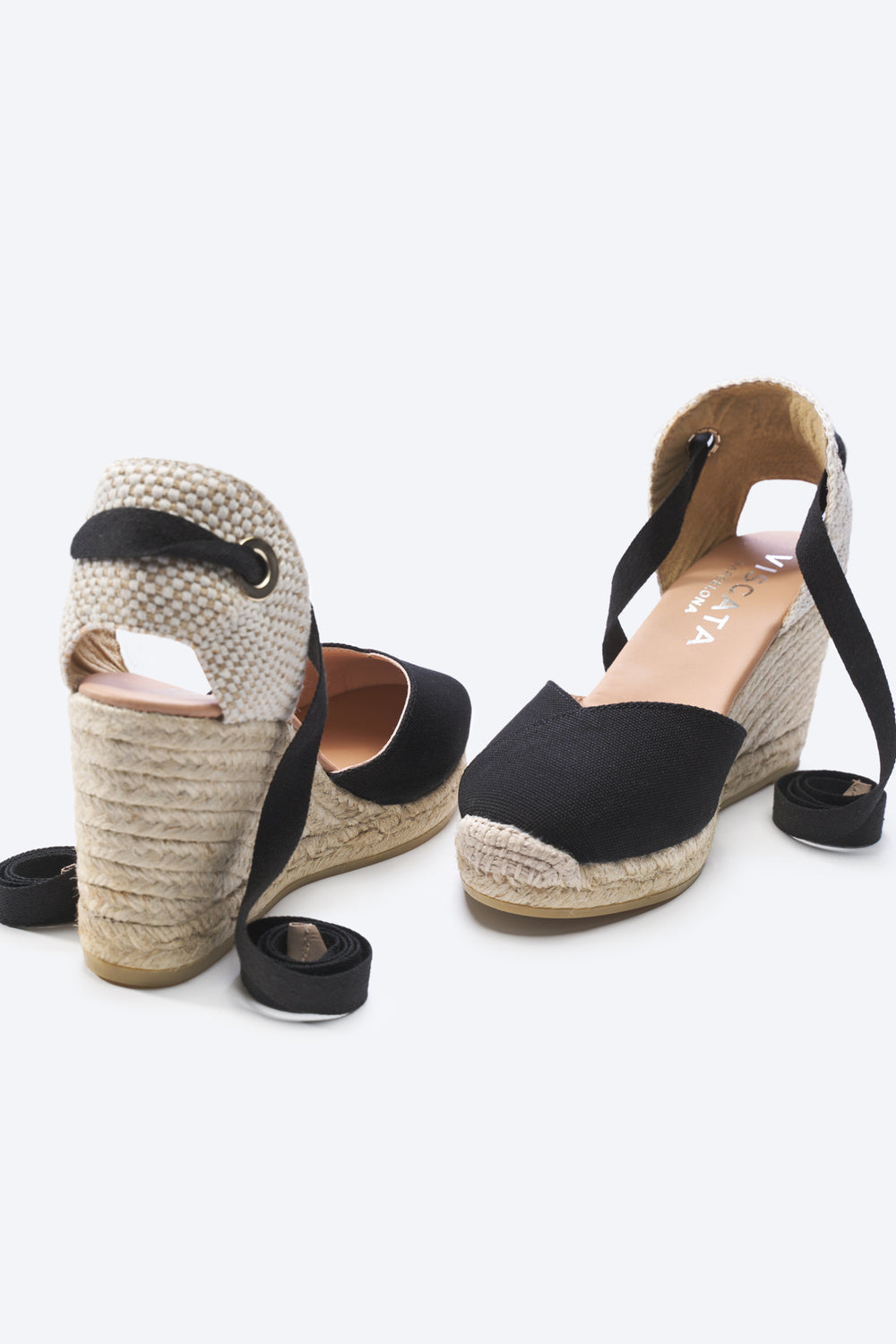 Culip Black Canvas Lace Up Women Espadrille Cute High Wedges