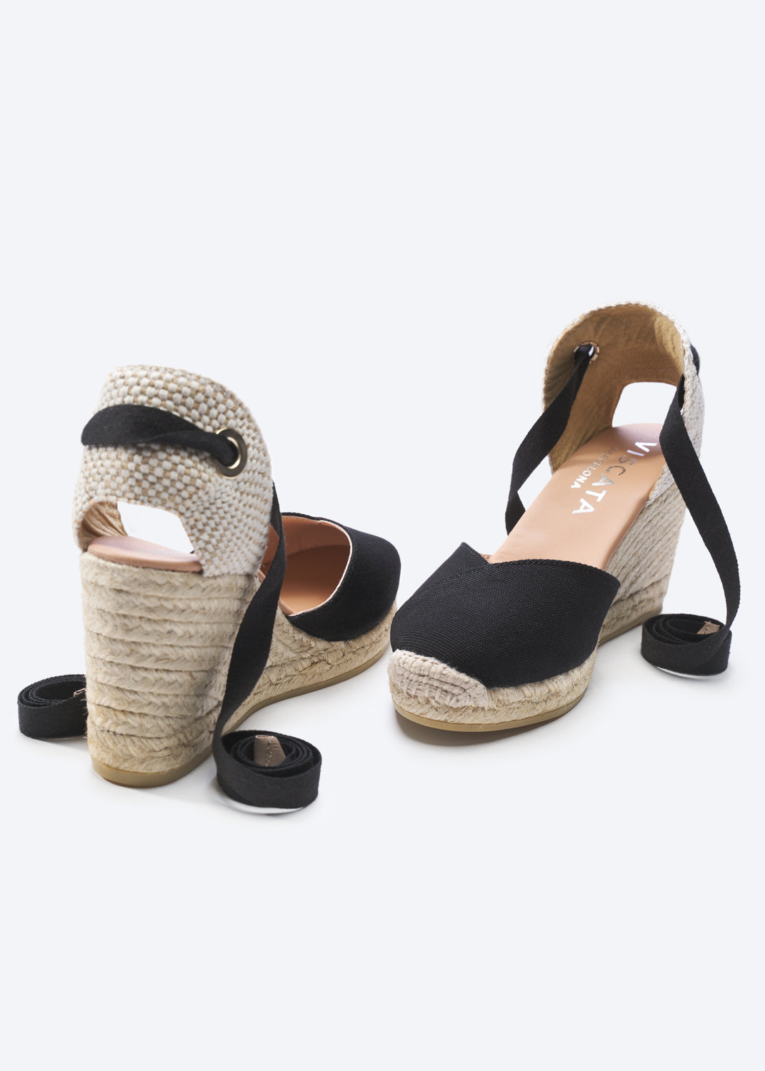 Culip Black Canvas Lace Up Women Espadrille Cute High Wedges