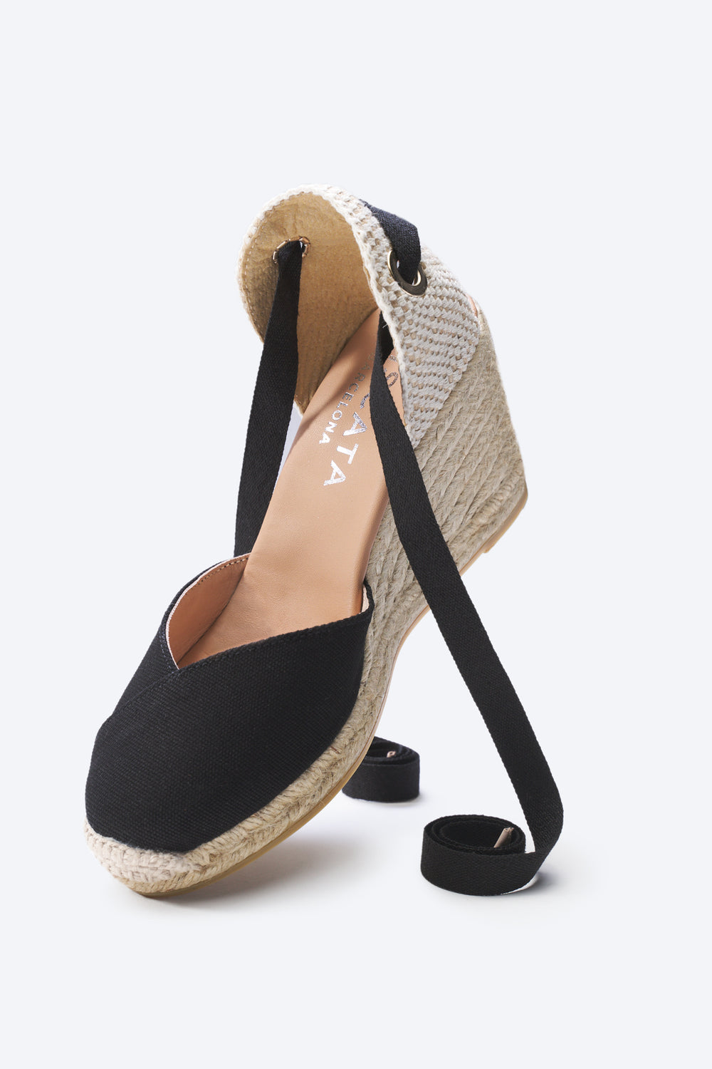 Culip Black Canvas Lace Up Women Espadrille Closed Toe Wedges