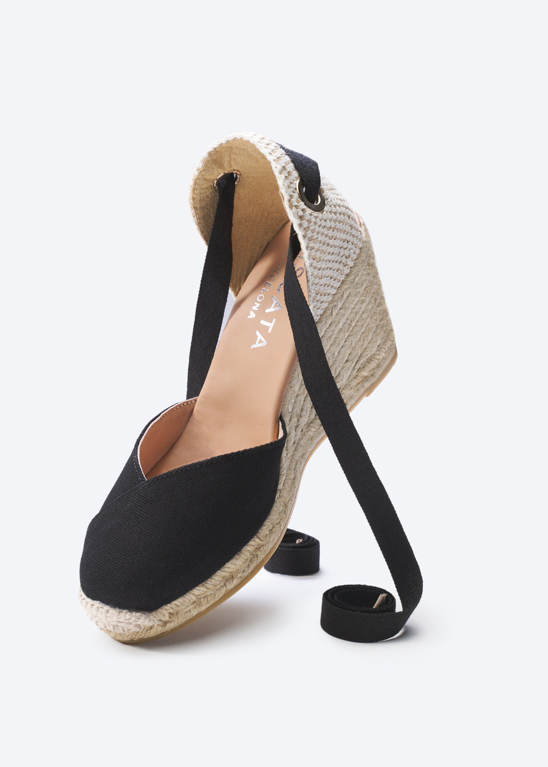 Culip Black Canvas Lace Up Women Espadrille Closed Toe Wedges