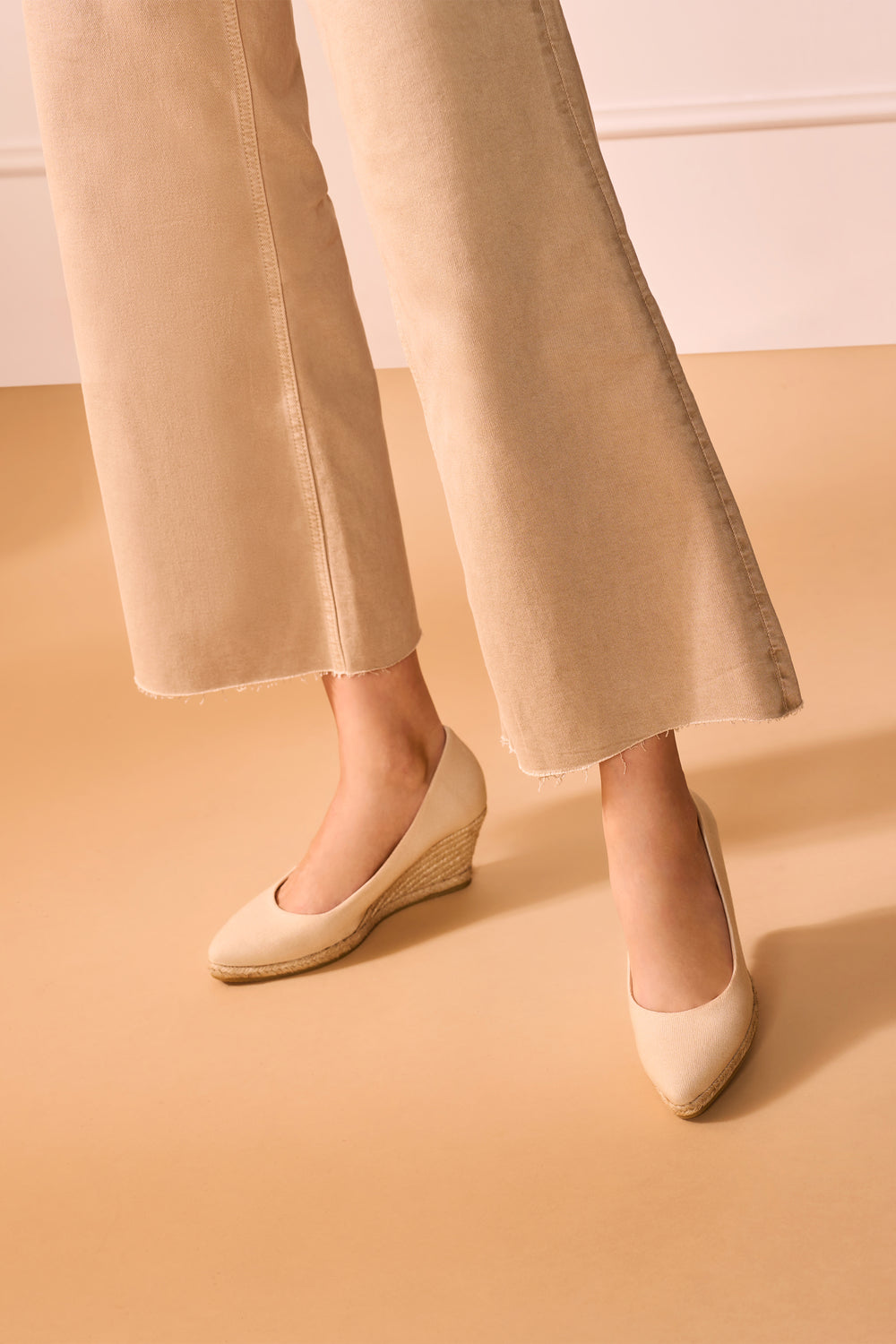 Roses U Cut Beige Canvas Slip On Women Espadrille Wedges Legs
