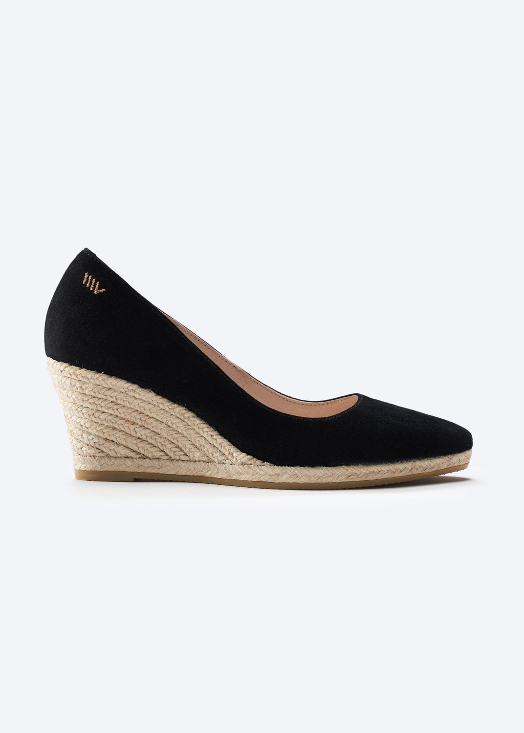 Roses U Cut Black Canvas Slip On Women Espadrille Wedge