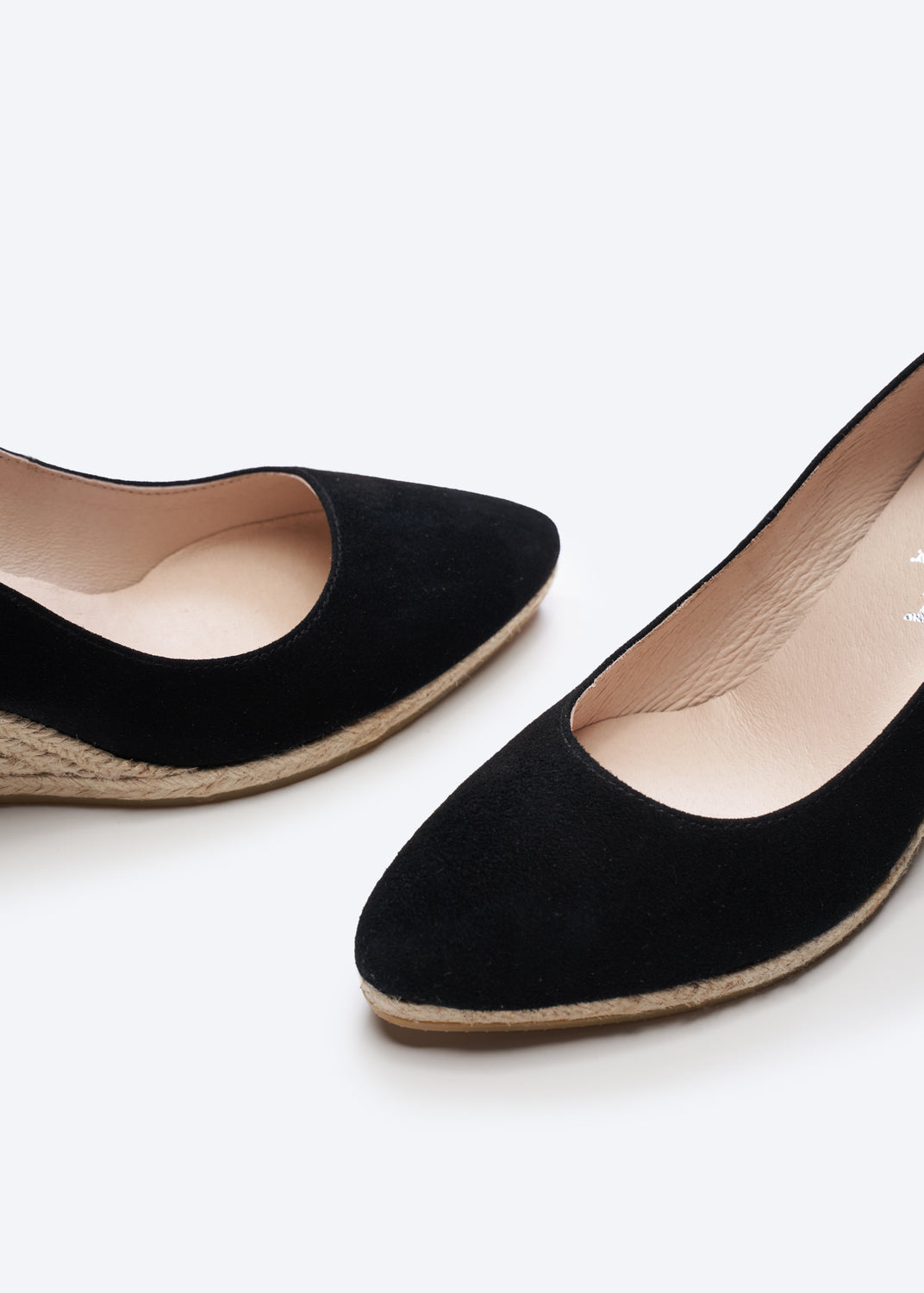 Roses Black Canvas Slip On Women Espadrille Wedges U Cut Closed Toe Detail