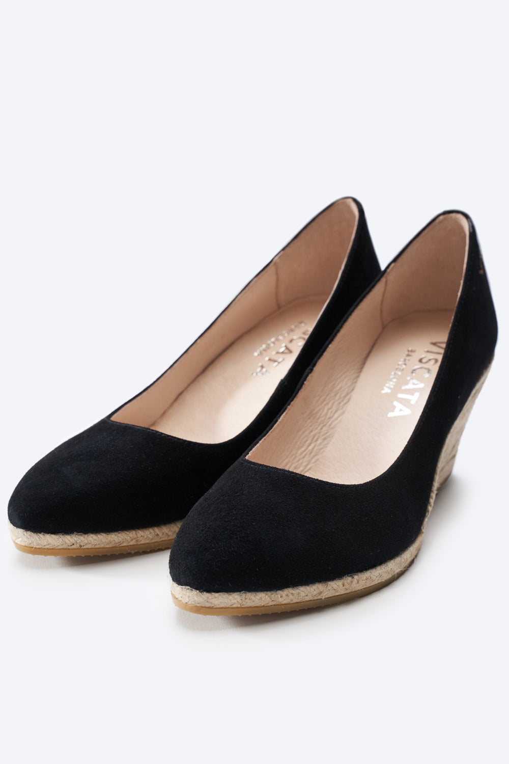 Roses U Cut Black Canvas Slip On Women Espadrille Medium Heel Wedges