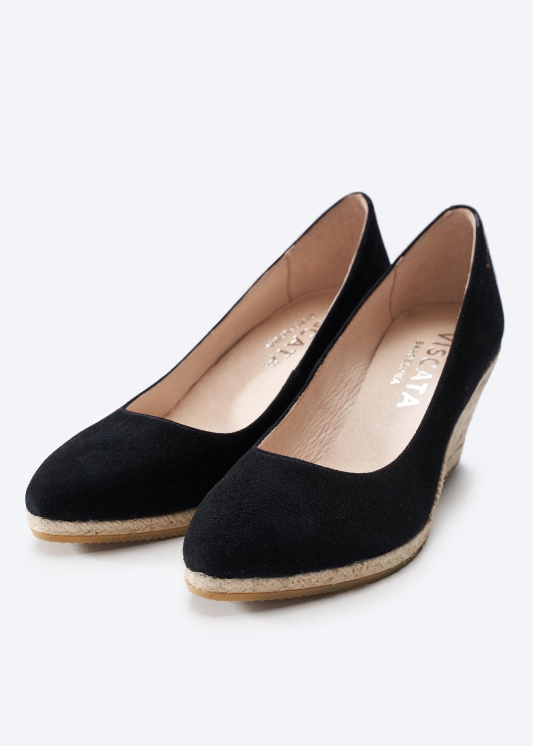 Roses U Cut Black Canvas Slip On Women Espadrille Medium Heel Wedges