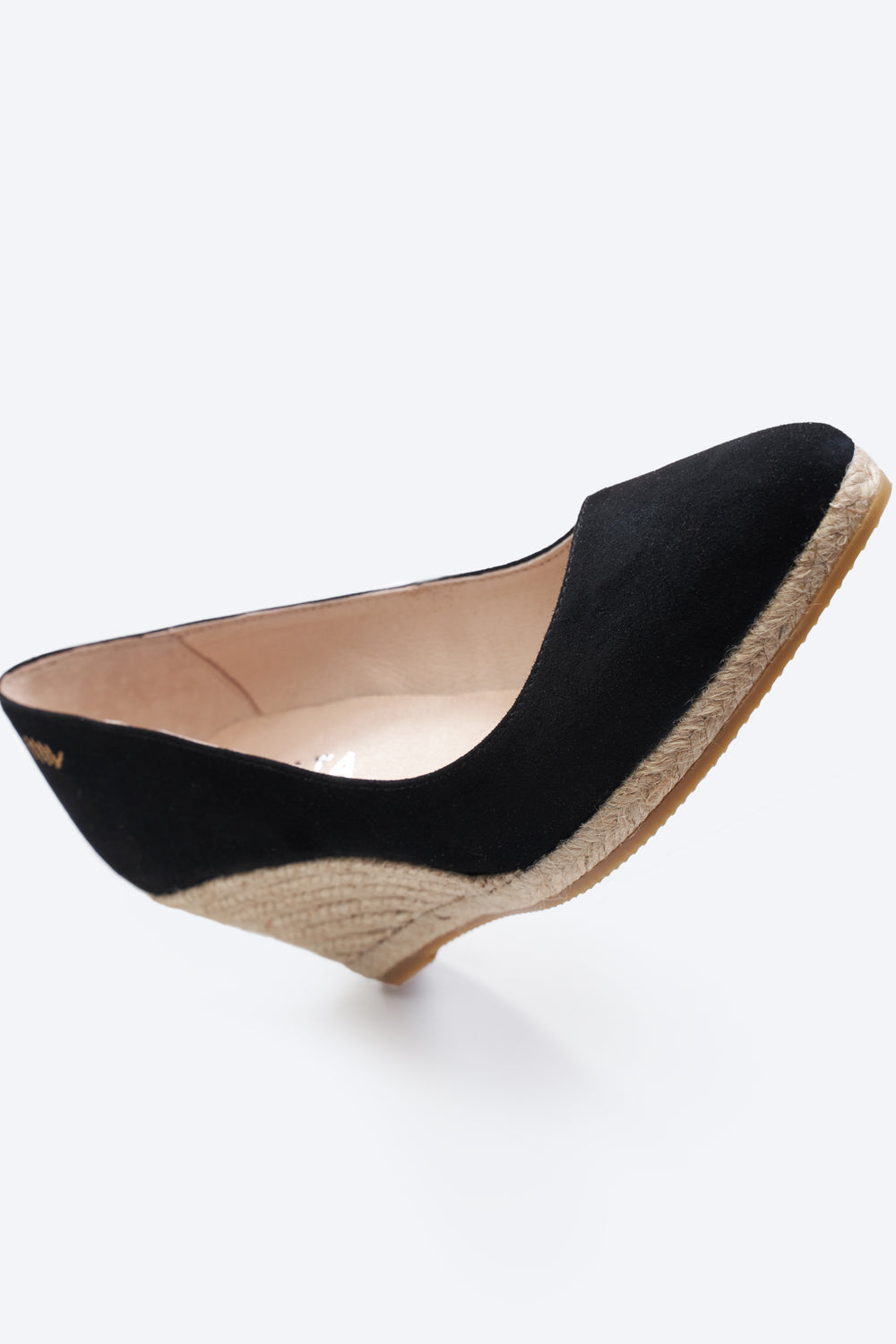 Roses U Cut Black Canvas Slip On Women Closed Toe Espadrille Medium Heel Wedge