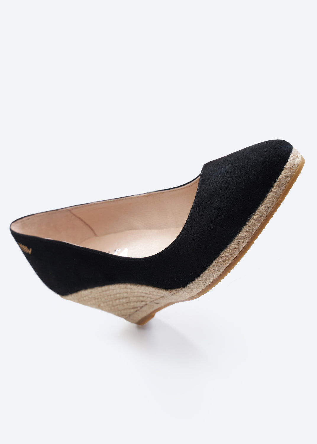 Roses U Cut Black Canvas Slip On Women Closed Toe Espadrille Medium Heel Wedge