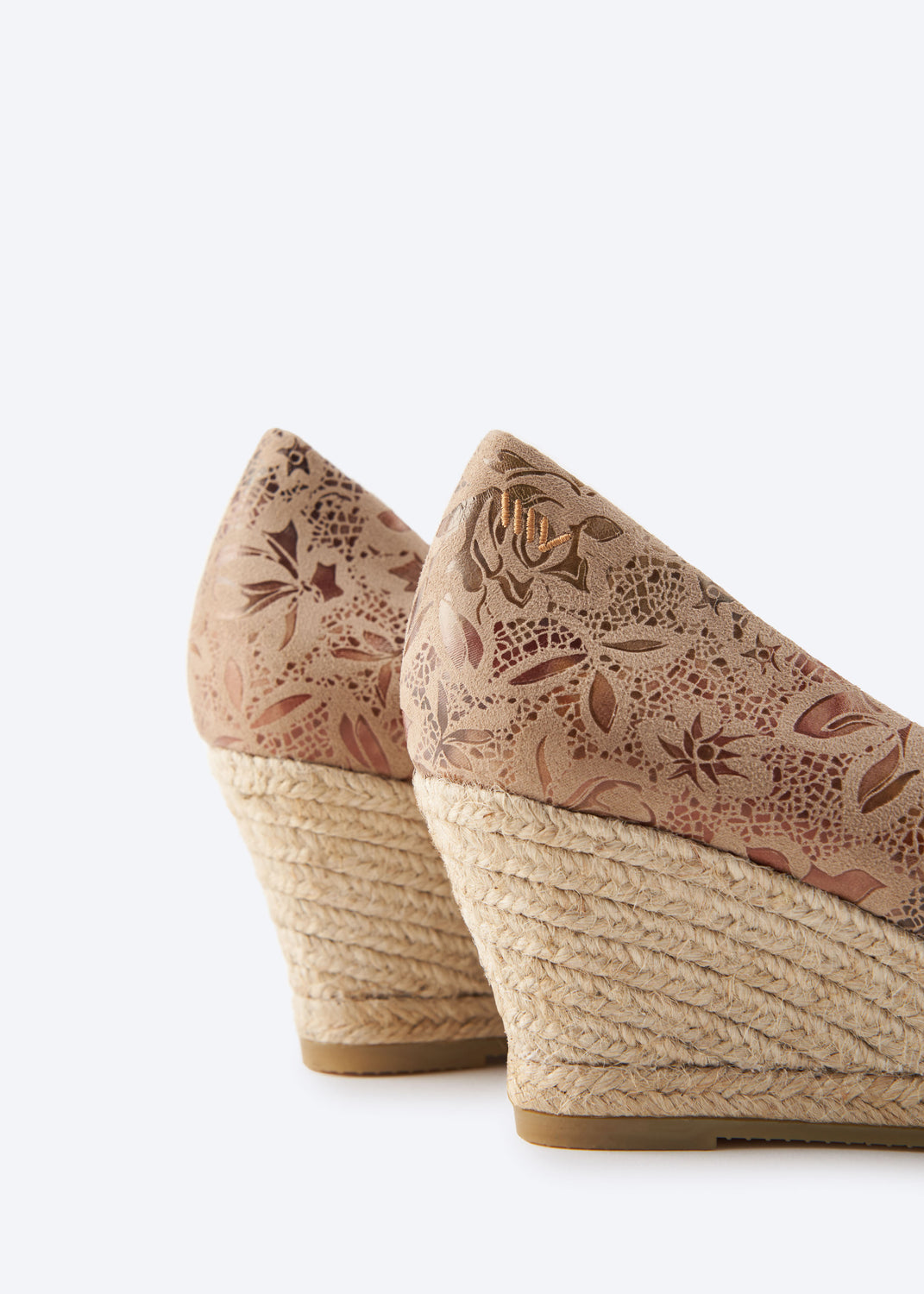 Roses U Cut Limited Edition Floral Jacquard Print Canvas Slip On Women Espadrille Medium Heel Wedges Back Details