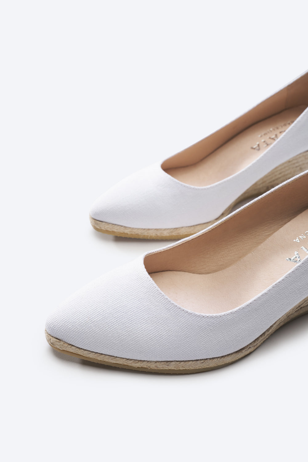 Roses U Cut Limited Edition White Canvas Slip On Women Espadrille Wedges Closed Toe Detail