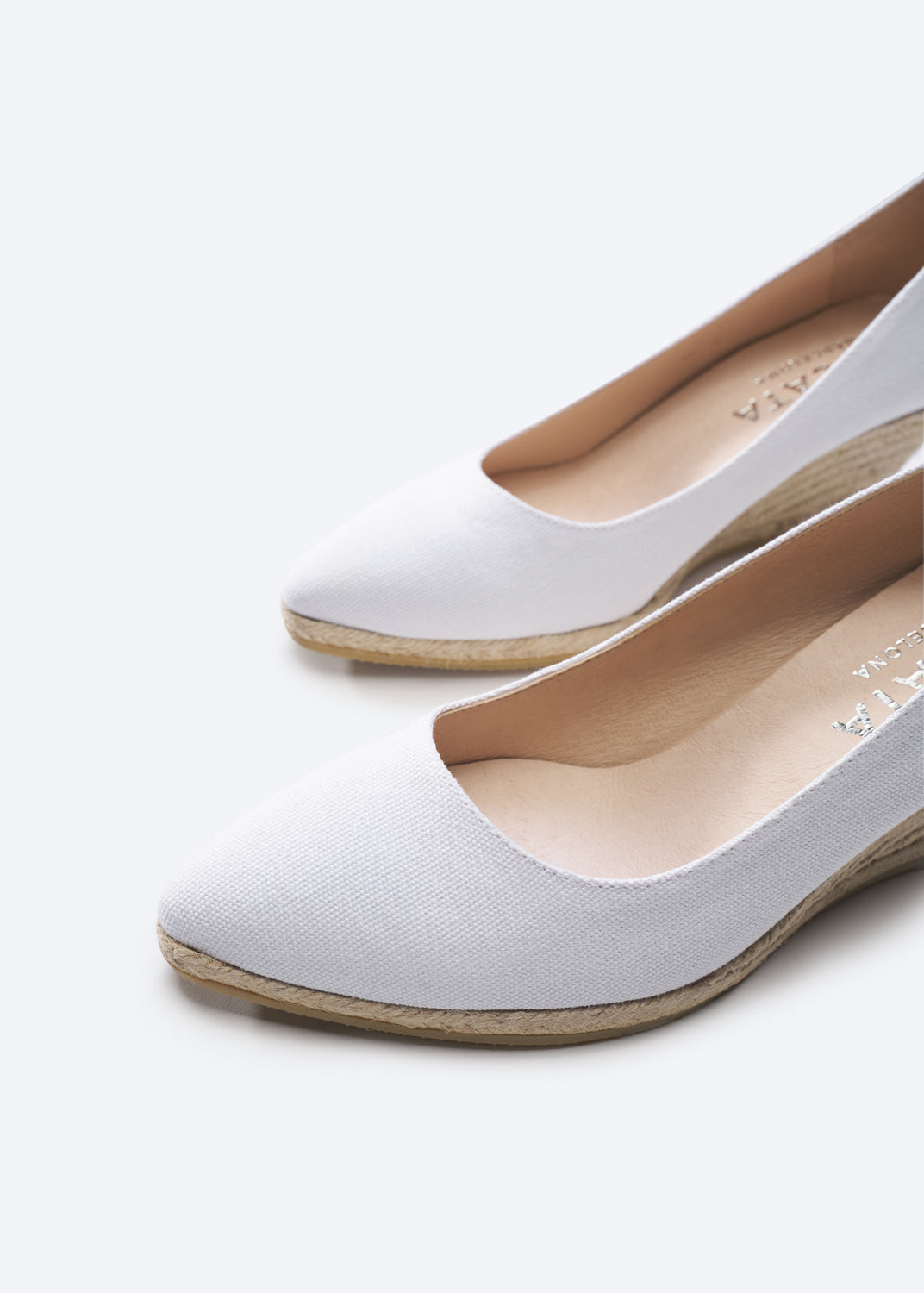 Roses U Cut Limited Edition White Canvas Slip On Women Espadrille Wedges Closed Toe Detail