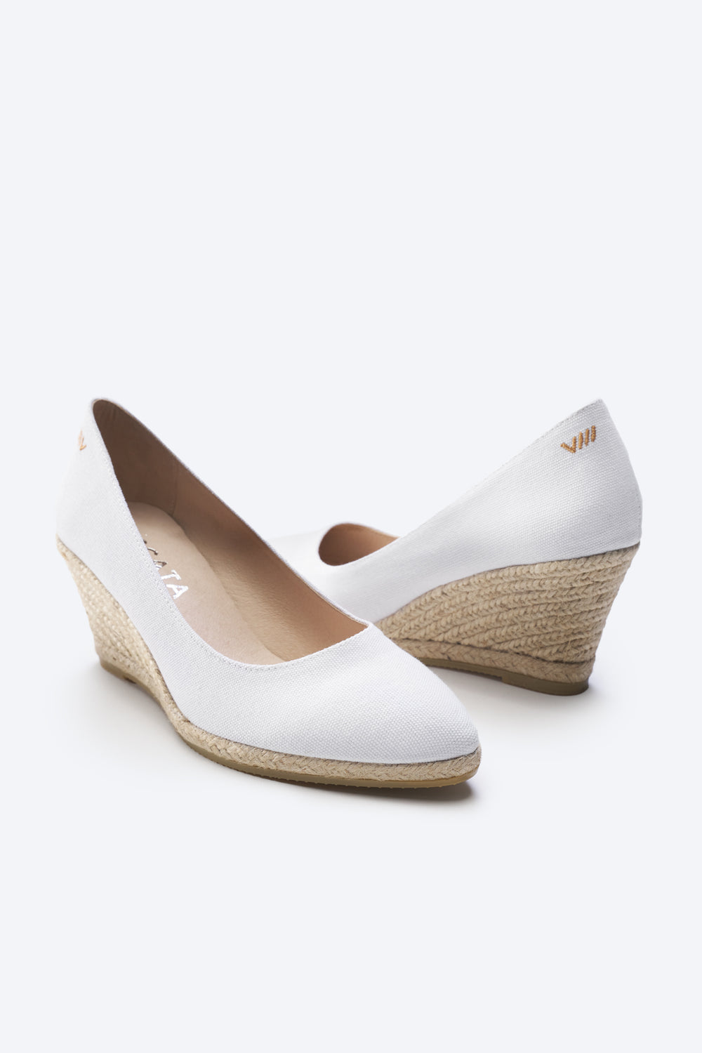 Roses U Cut Limited Edition White Canvas Slip On Women Medium Heel Espadrille Wedges