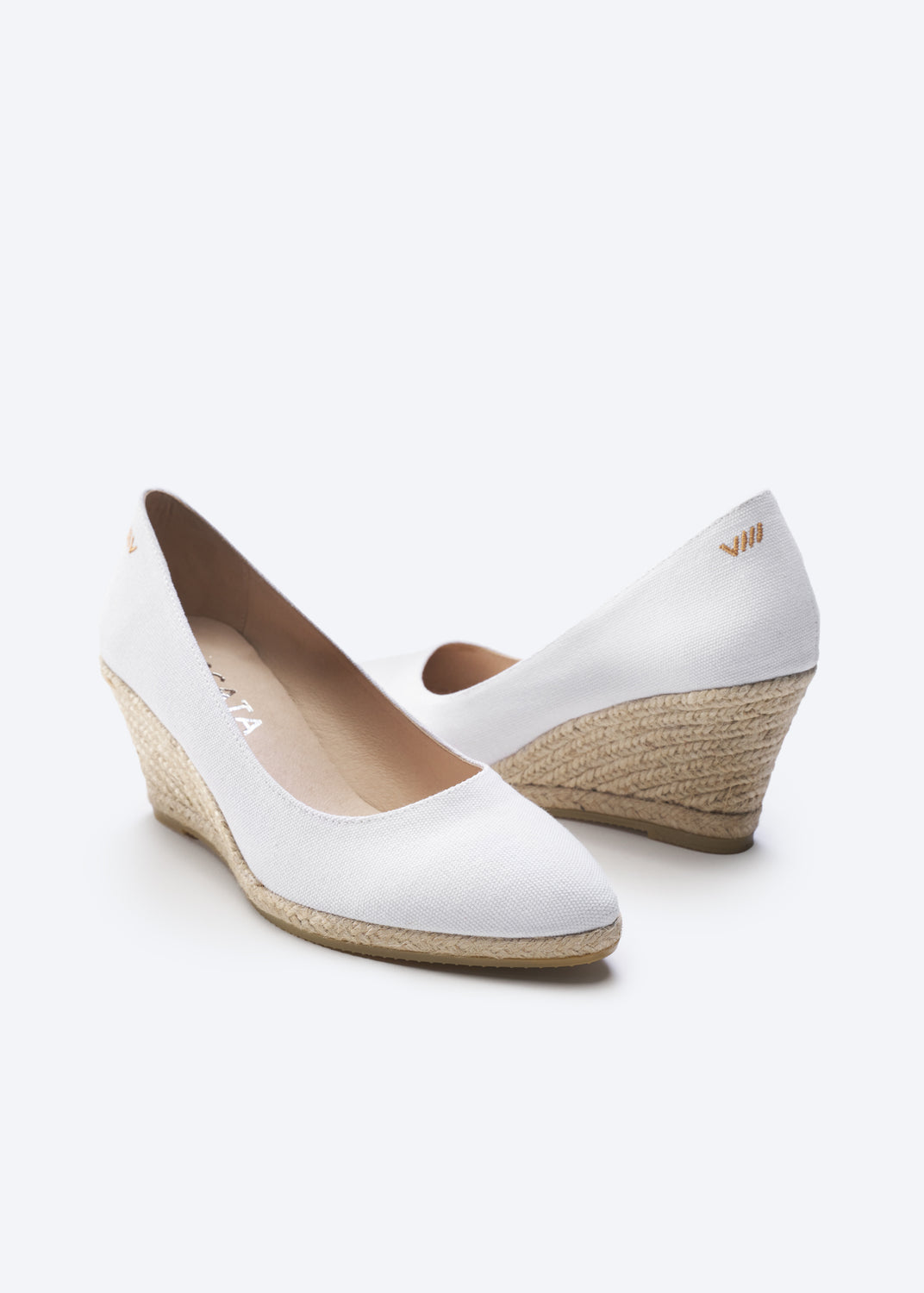 Roses U Cut Limited Edition White Canvas Slip On Women Medium Heel Espadrille Wedges