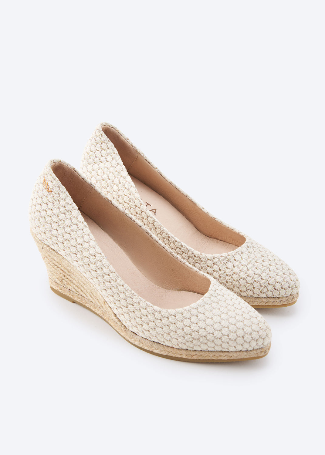 Roses U Cut Limited Edition White Mesh Canvas Closed Toe Slip On Women Espadrille Medium Heel Wedges