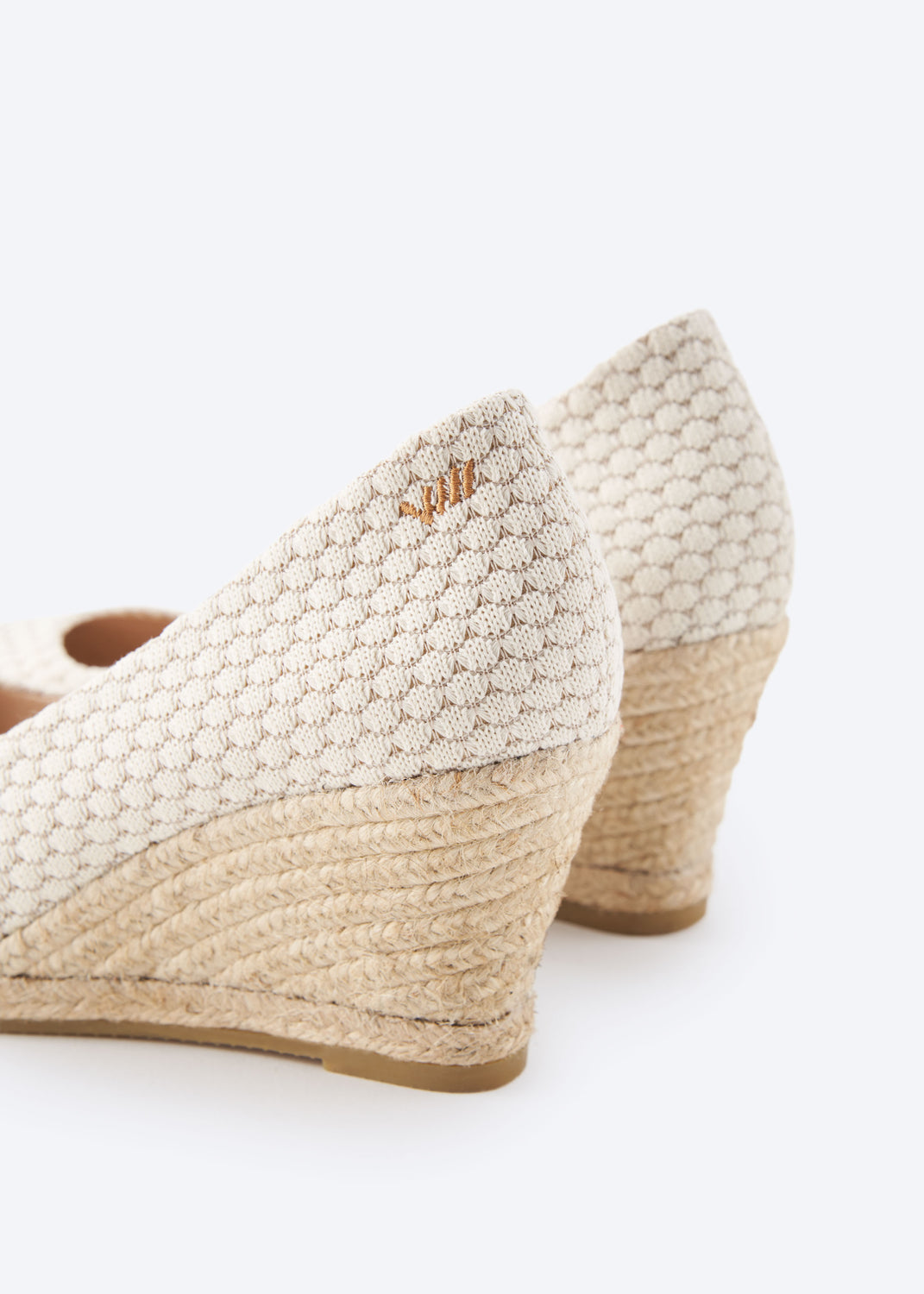Roses U Cut Limited Edition White Mesh Canvas Slip On Women Espadrille Medium Heel Wedges Back Detail