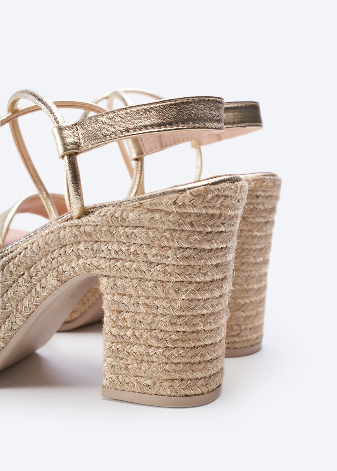 Elia Gold Leather Women Espadrille Sandal Heels Back Detail