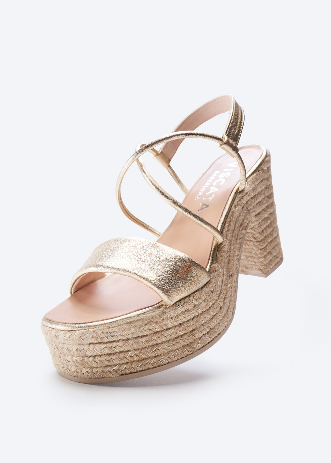 Elia Gold Leather Women Espadrille Open Sandal Heel