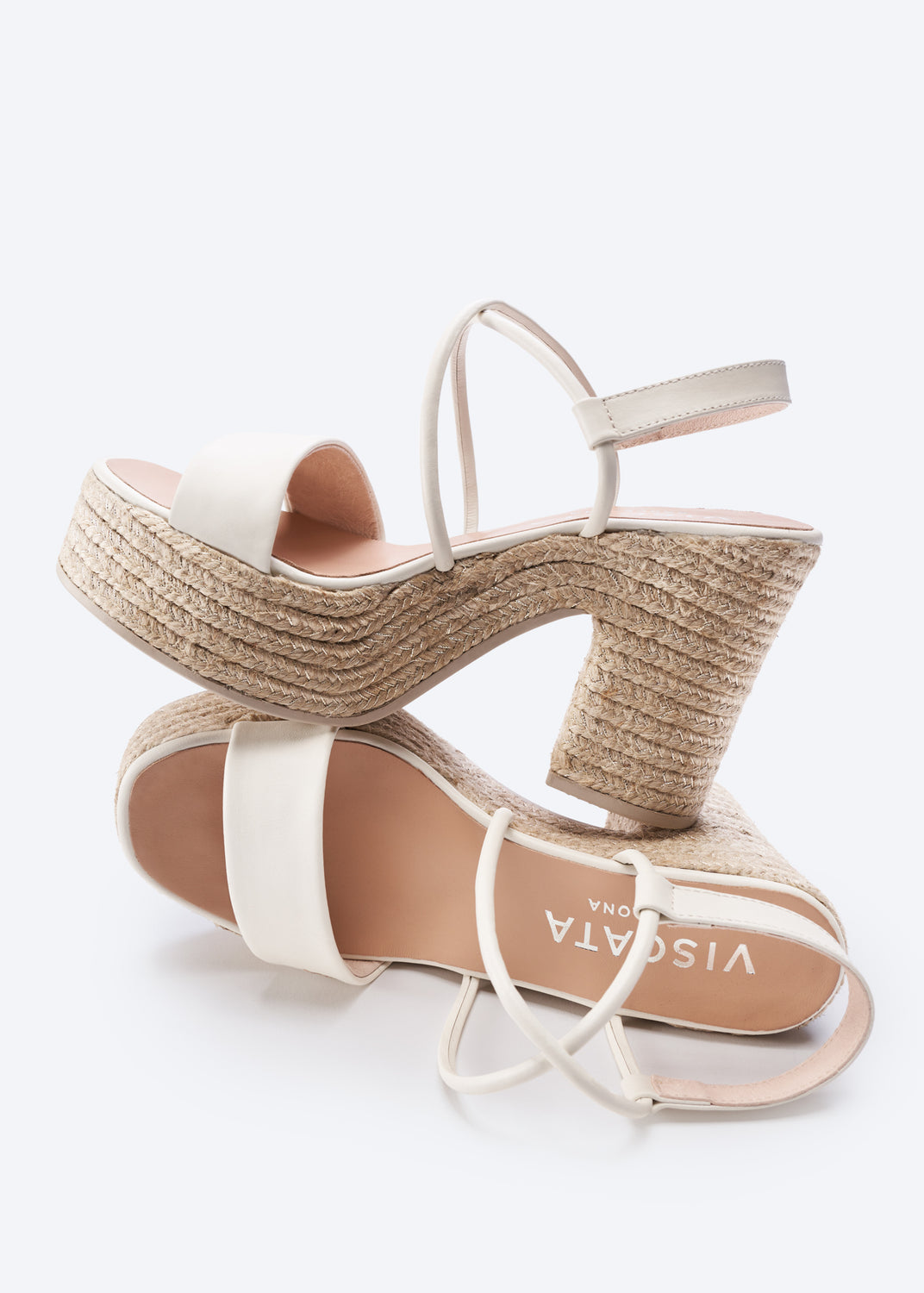Elia Ivory Leather Women Espadrille Open Sandal Heels
