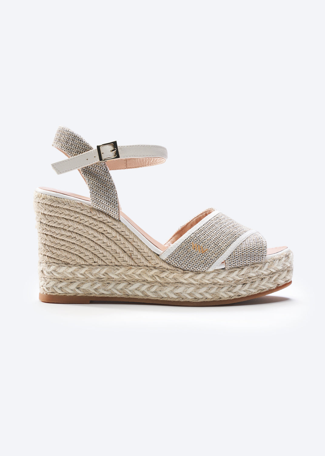 Empuria Ivory Canvas Ankle Strap Woman Espadrille Platform Sandal Wedges