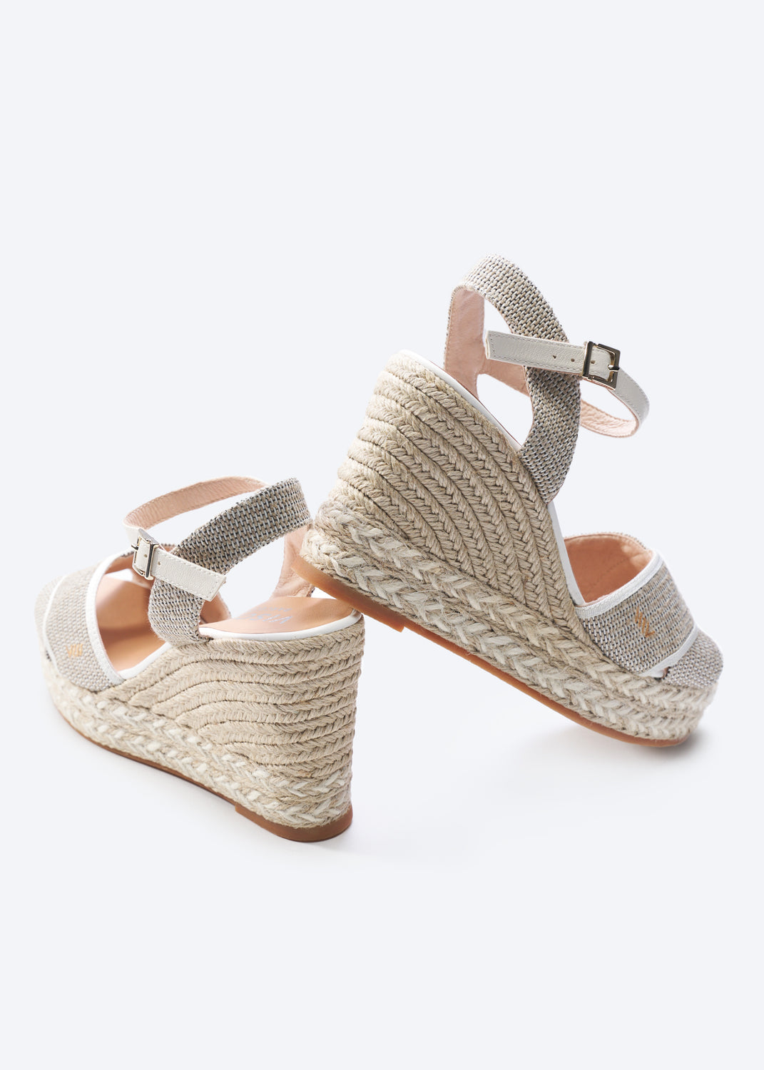 Empuria Ivory Canvas Ankle Strap Woman Espadrille Platform Open Toe Wedges
