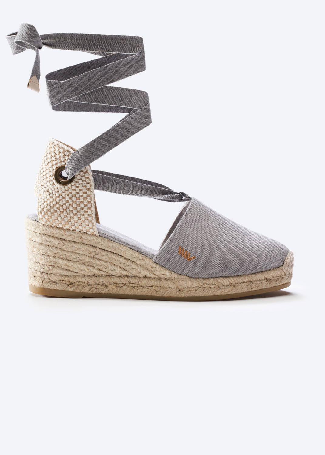 Escala Ash Grey Canvas Lace Up Women Espadrille Wedge