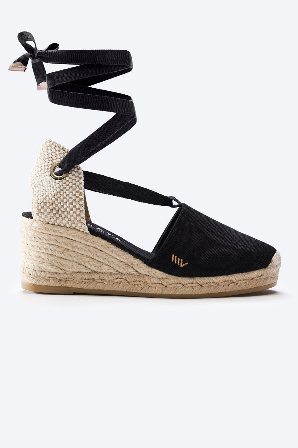 Escala Black Canvas Lace Up Women Espadrille Wedge