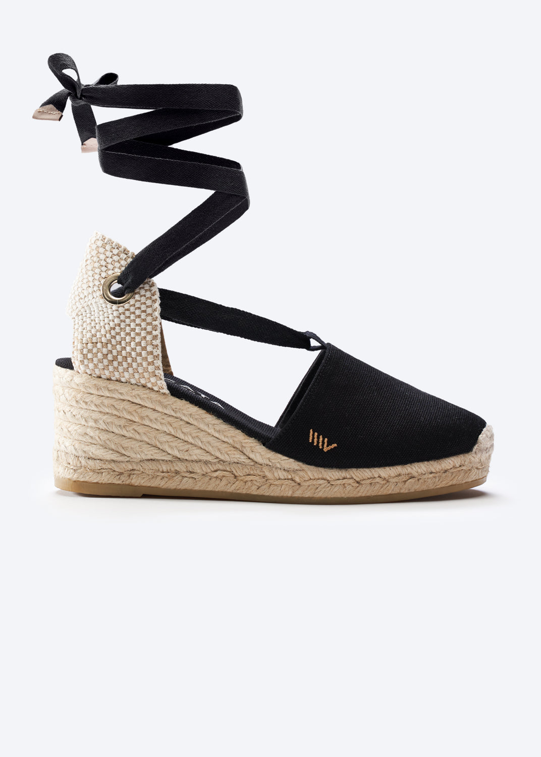 Escala Black Canvas Lace Up Women Espadrille Wedge
