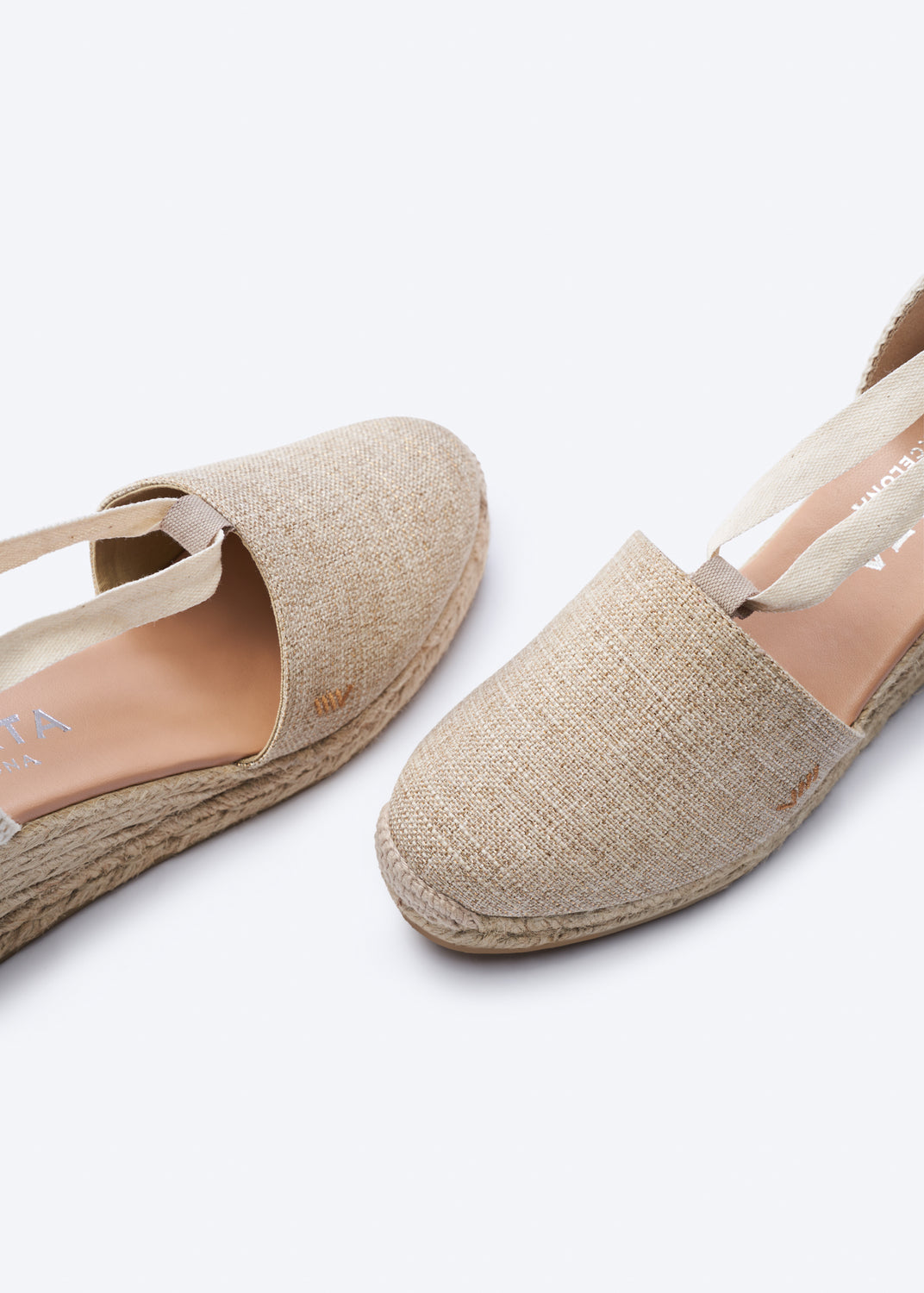 Escala Limited Edition Gold Canvas Lace Up Women Espadrille Wedges Closed Toe Detail