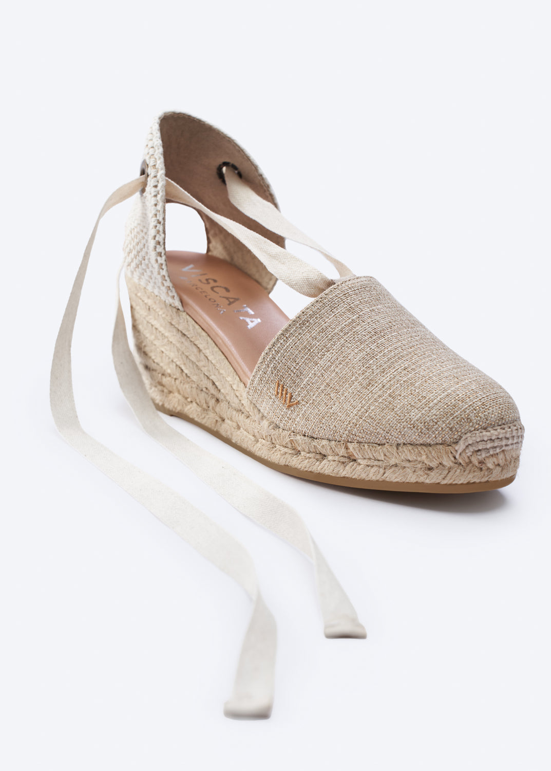Escala Limited Edition Gold Canvas Lace Up Women Espadrille Cute Wedge