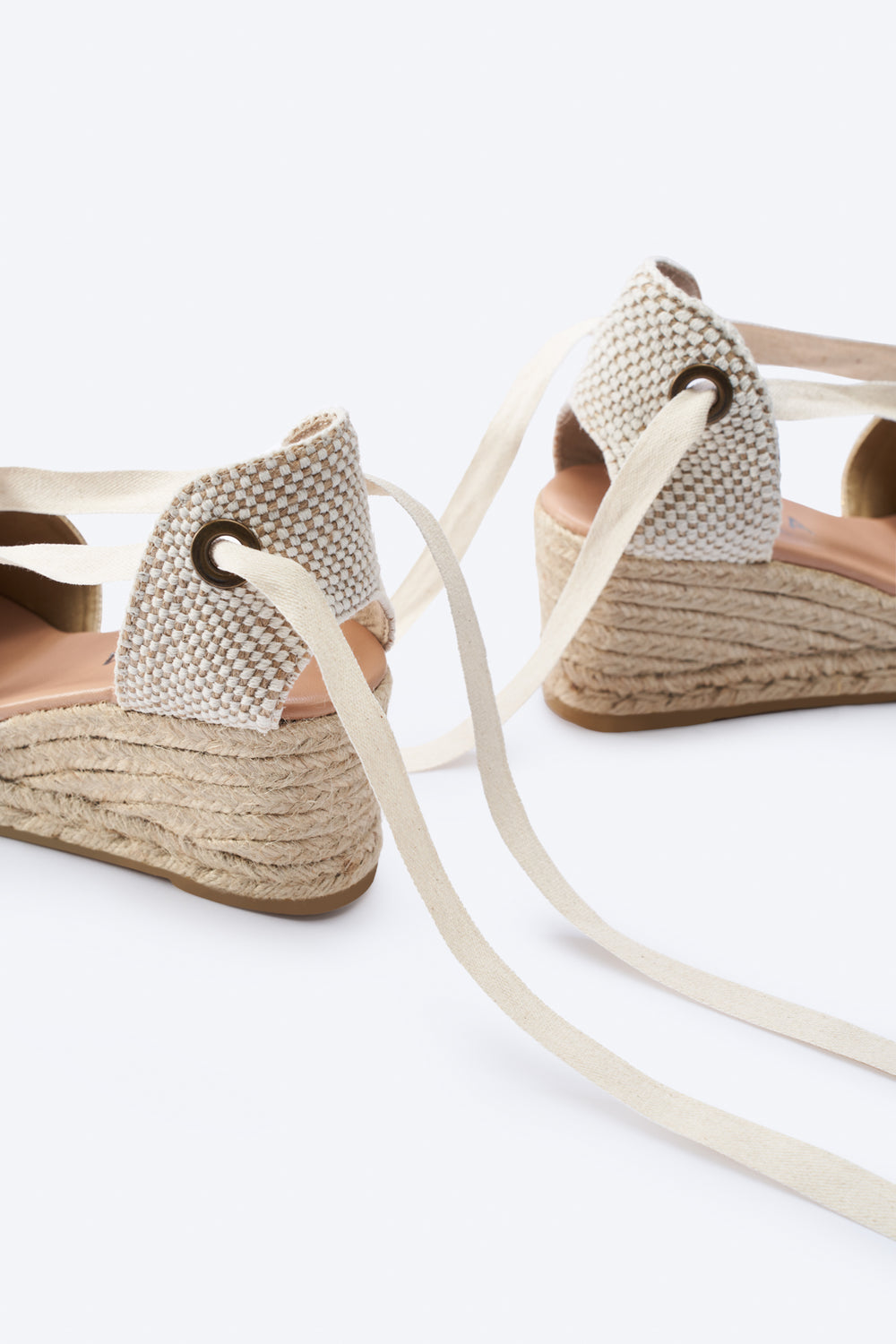 Escala Limited Edition Gold Canvas Lace Up Women Espadrille Wedges Flexible Back Detail