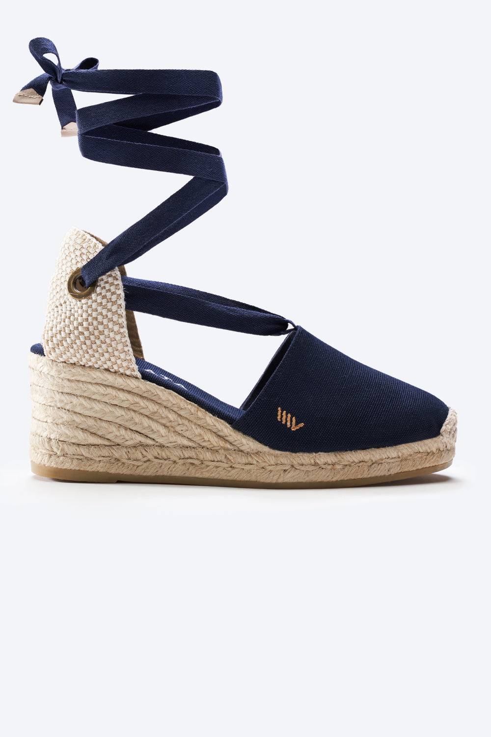 Escala Navy Blue Canvas Lace Up Women Espadrille Wedge