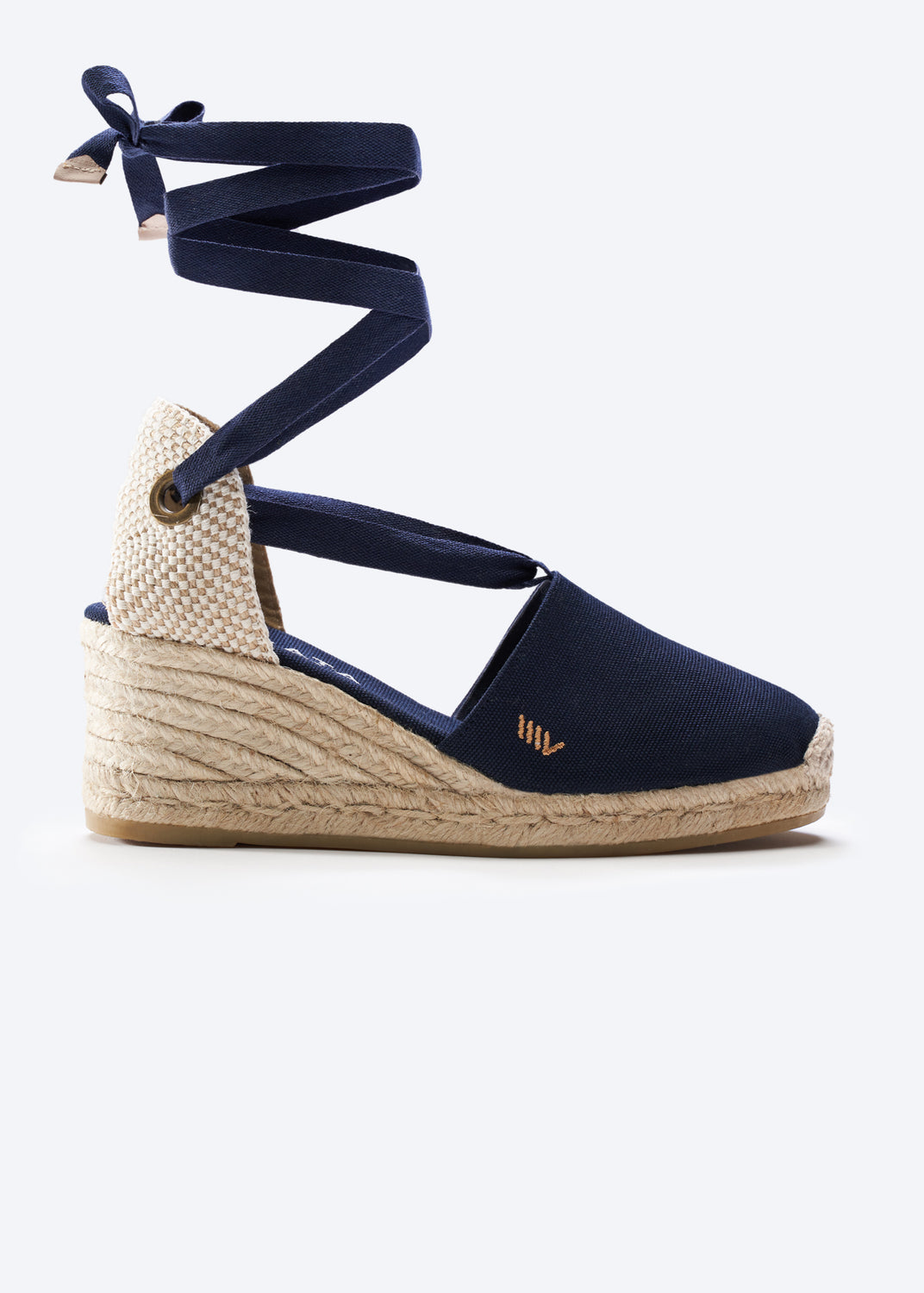 Escala Navy Blue Canvas Lace Up Women Espadrille Wedge