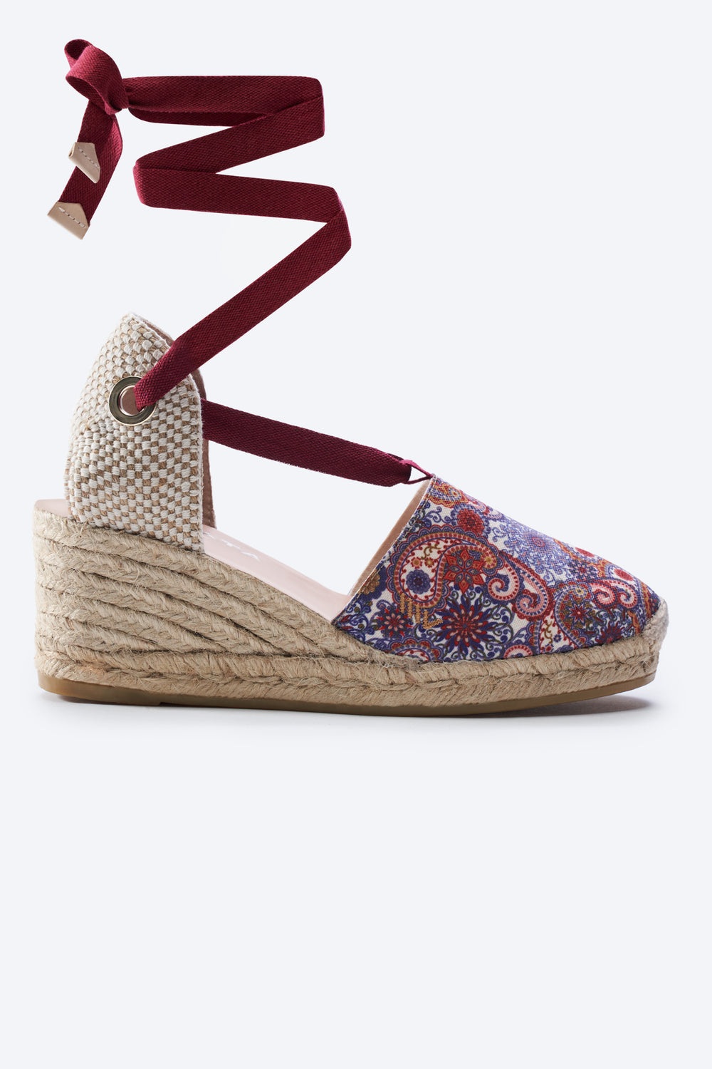 Escala Limited Edition Paisley Canvas Lace Up Women Espadrille Wedge