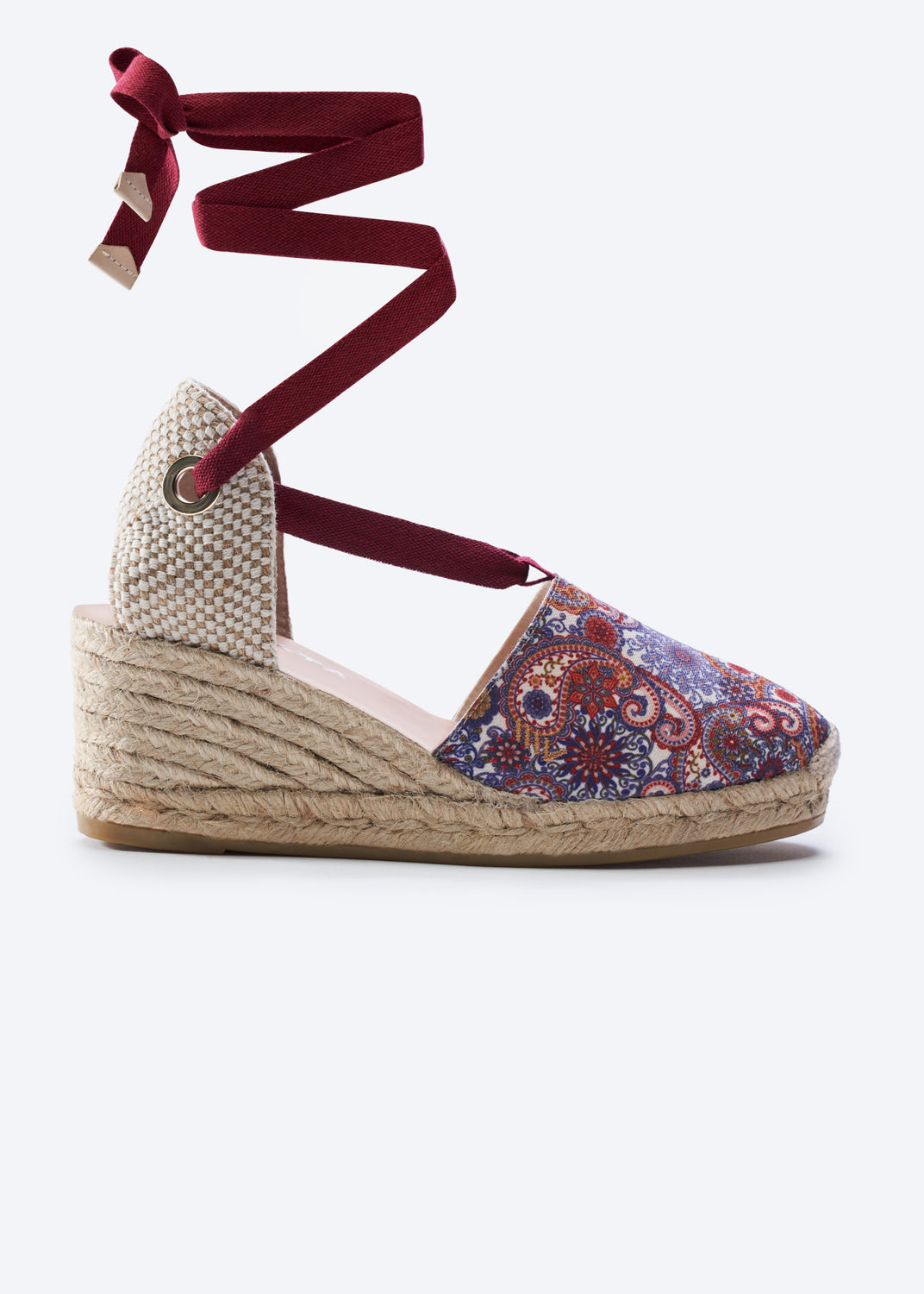 Escala Limited Edition Paisley Canvas Lace Up Women Espadrille Wedge